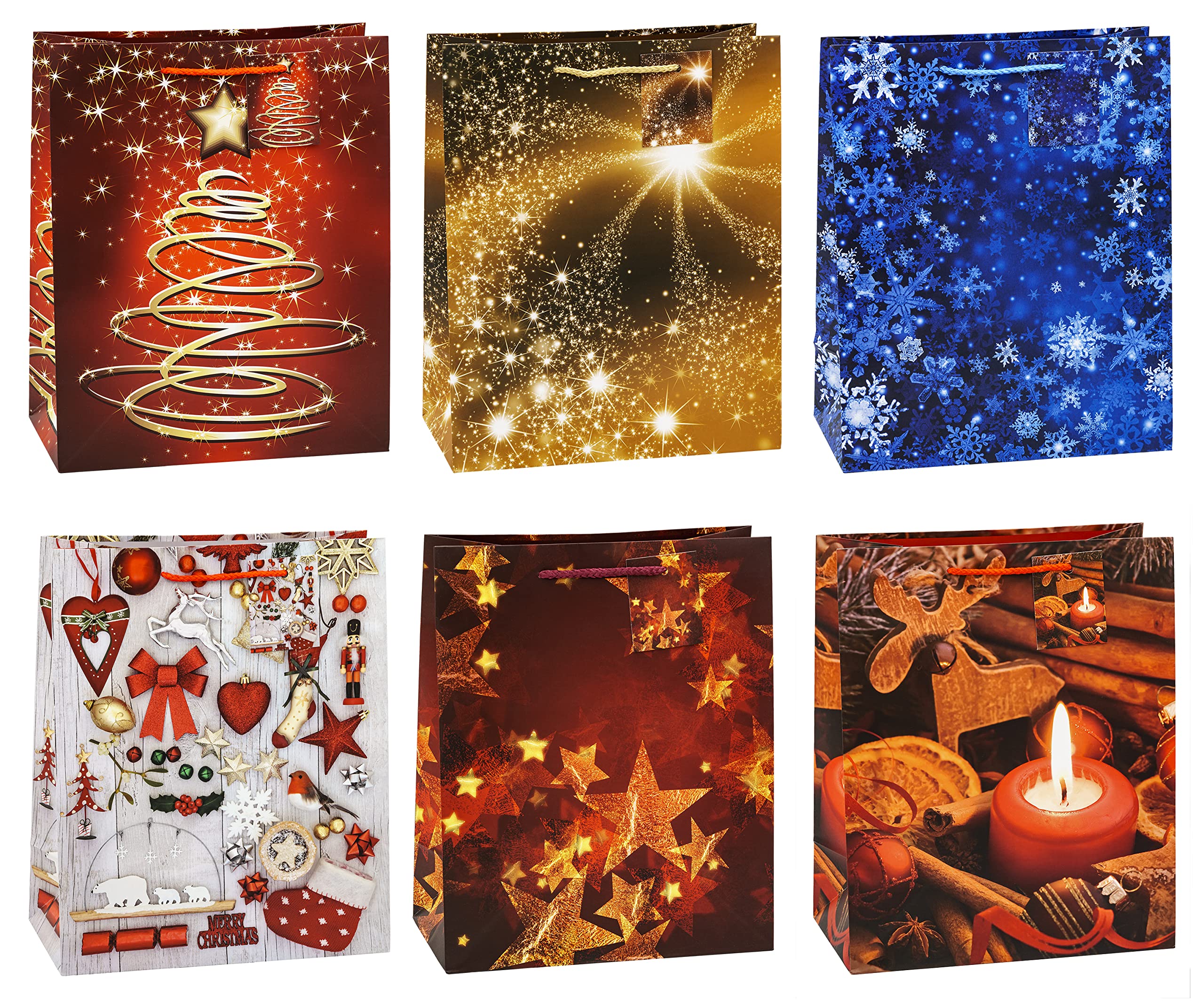 TSI 83318 Gift Bags Christmas No 8, Pack of 12, Size: Large (10 x 5.5 x 12.5 inch), 83318-A
