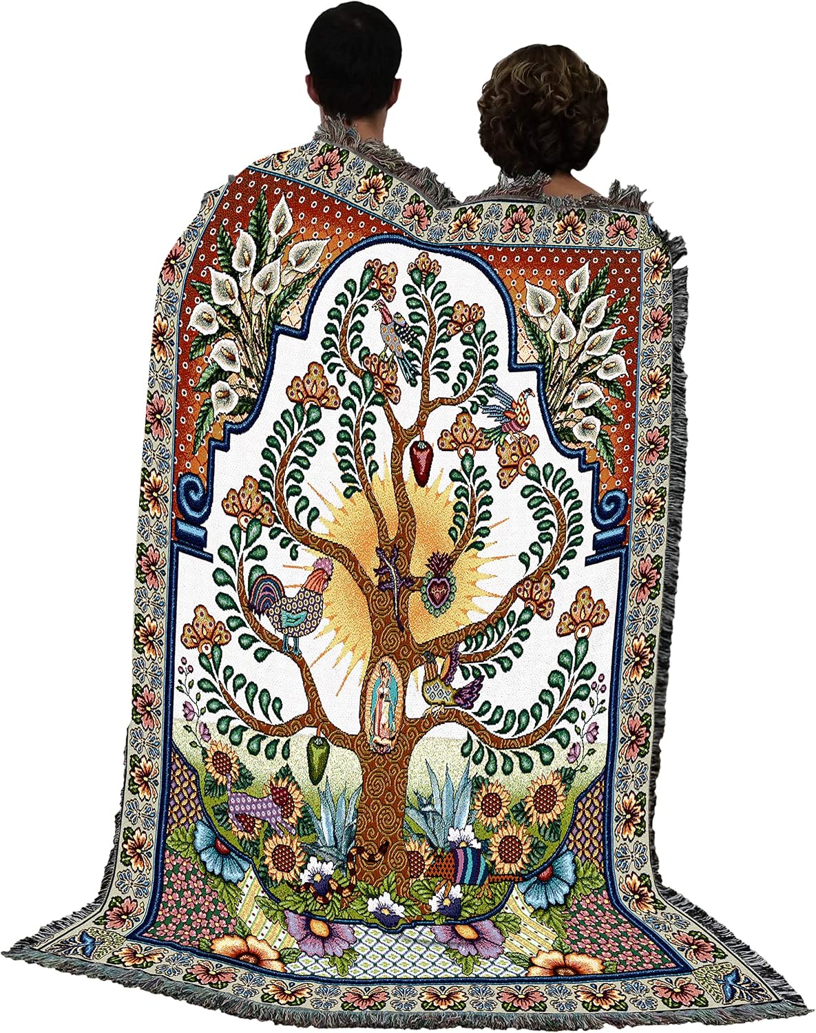 Arboles de la Vida Blanket - Nuestra Señora de Guadalupe - Our Lady Of Guadalupe Tree of Life - Catholic Mexicans Mexico - Religious Gift Tapestry Throw Woven from Cotton - Made in the USA (72x54)