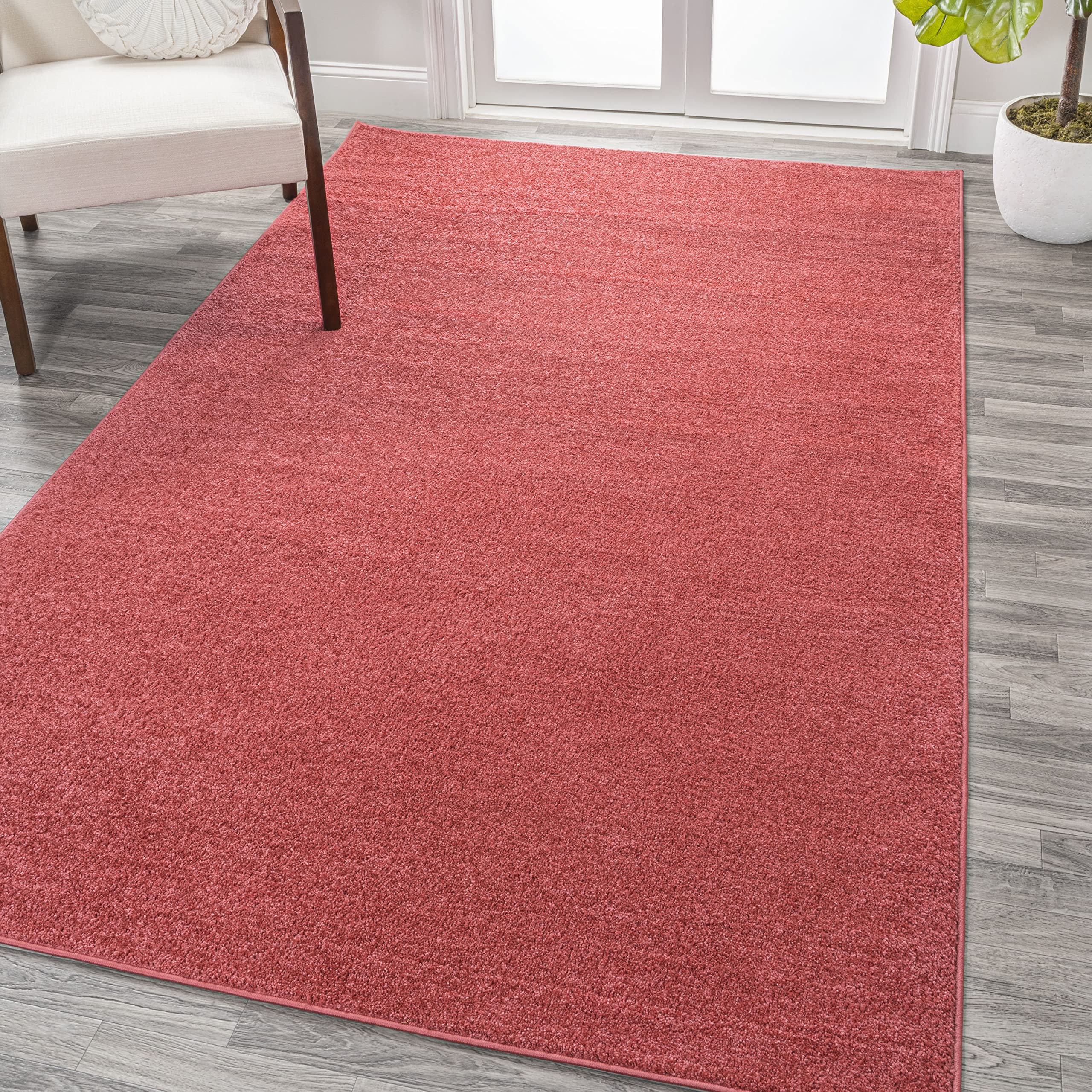 JONATHAN Y SEU100E-8 Haze Solid Low-Pile Indoor Area-Rug Casual Contemporary Solid Traditional Easy-Cleaning Bedroom Kitchen Living Room Non Shedding, 8 ft x 10 ft, Red