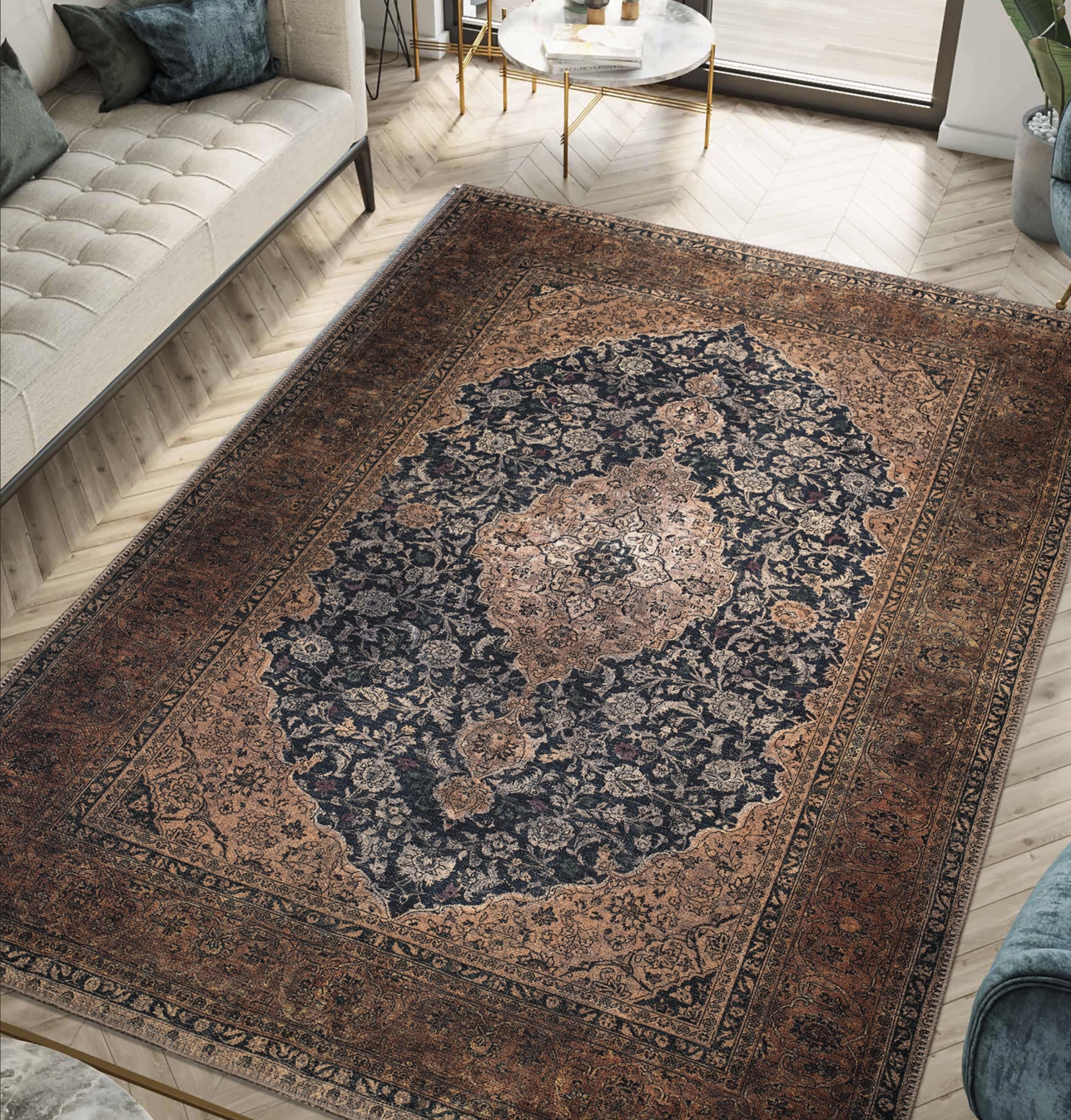 Keen Home Design Machine Washable Area Rugs with Non-Slip Backing, Ideal for Hallway, Living Room, Bedroom, Kitchen and Laundry Room, Vintage Moroccan and Low Pile Rug (3' x 5')