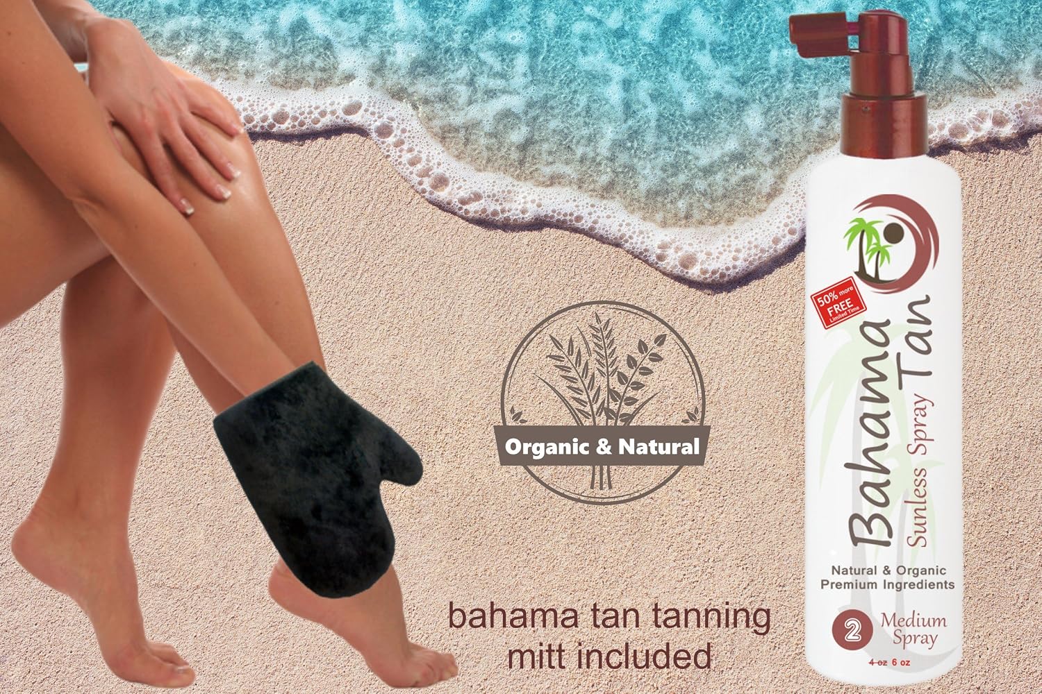 Tanning Spray with Bronzer Sunless Tanning Spray & Tanning Mitt with Thumb - Organic Professional Salon Formula, Streak Free - Body & Face, Self Tanning Spray Kit ​for Fair, Medium, Dark & Sensitive Skin.