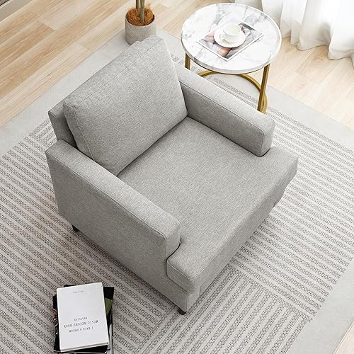 Miniatura 5 de Silla decorativa Mid-Century moderna de tela de lino para sala de estar, cómodas sillas tapizadas de lectura para dormitorio, sofá individual con