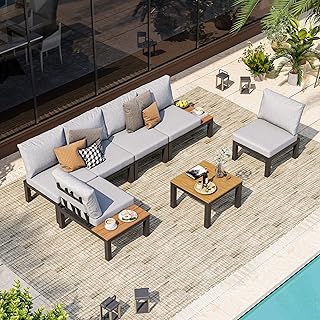 Aluminum Modular Outdoor Patio Furniture Set, 6 Seats Patio Sectional So...