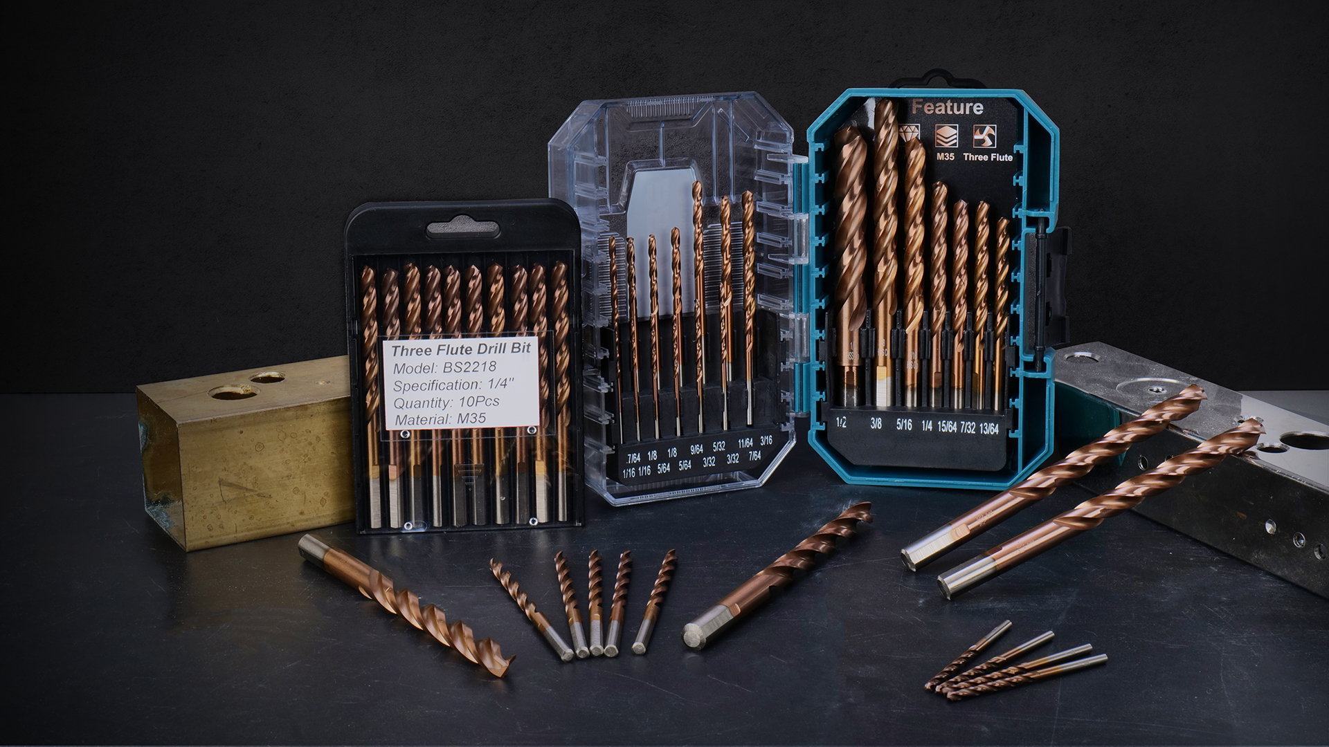 21-Piece 3-Flute Cobalt Drill Bit Set, M35 Metal Drill Bits, 1/16