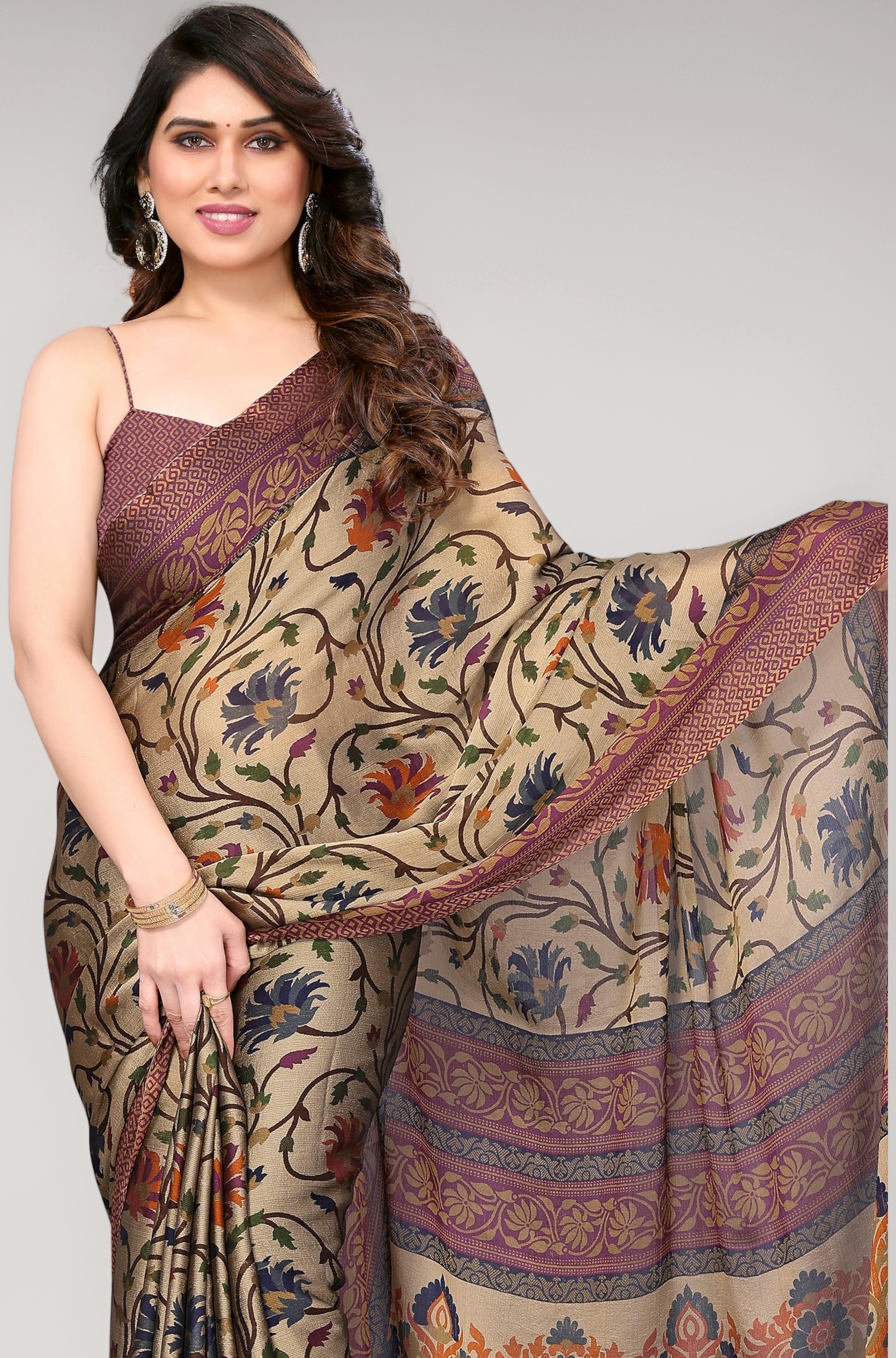Women's Chiffon Floral Printed Saree with Blouse Piece