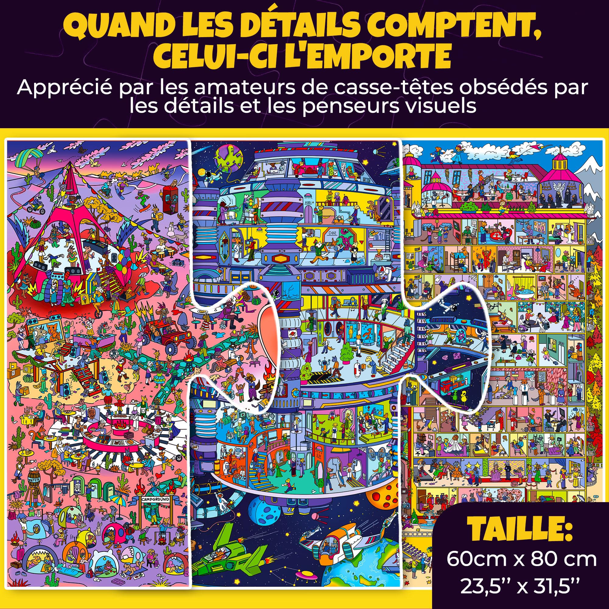 Puzzle 1000 pièces Adulte – Puzzles de 1000 pièces pour Adultes | Lot de 3 puzzles en coffret premium – Desert Whirl, Galactic Tails, Hotel Wildeluxe – Défis – Superbes scènes d’animaux et de