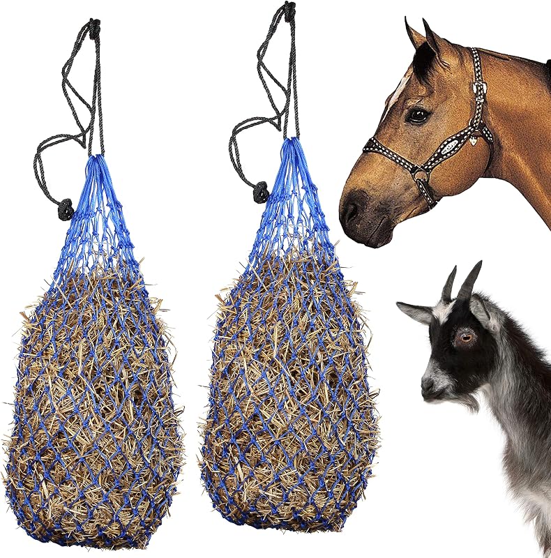 Rede para Feno de Alimentação Lenta para Cavalos Majestic Ally, Nylon com Aberturas de 3,81 cm, 1,02 m, Pacote com 2 (Royal Blue)