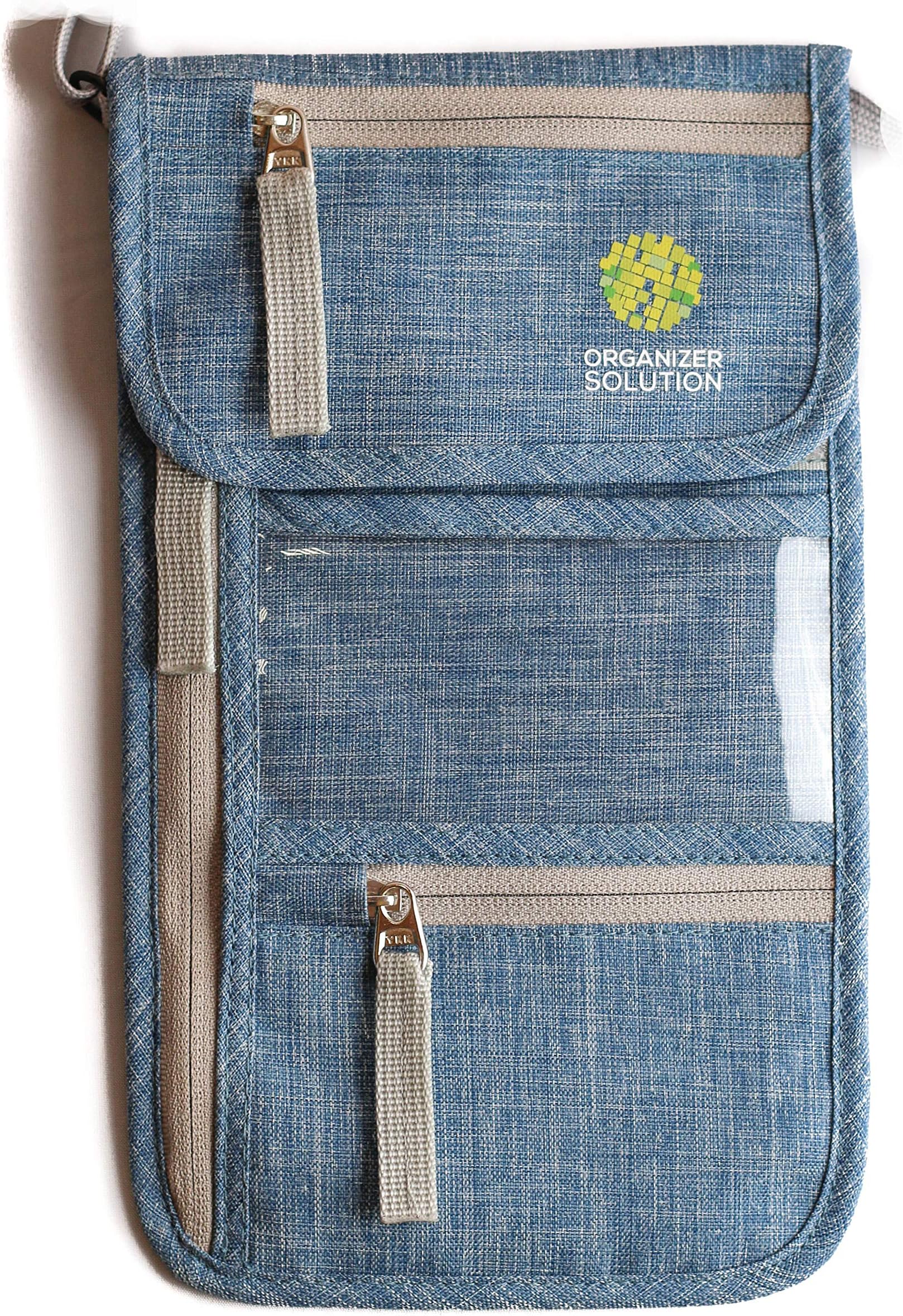 Passport Wallet by Organizer Solution, Family Passport Holder with Rfid, Neck Stash (Blue Denim)