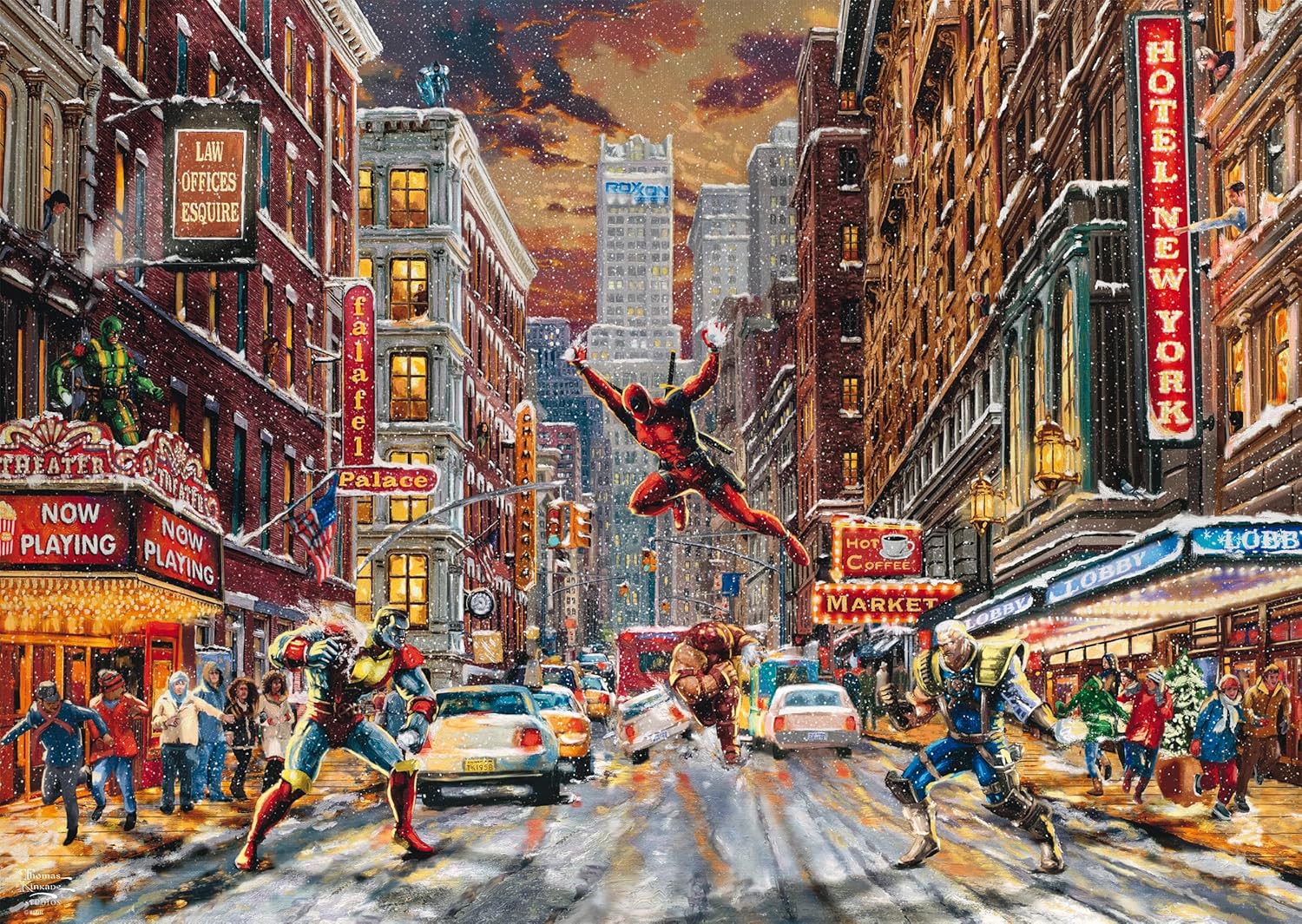 Schmidt Spiele 59959 Deadpool, Snow Day, Marve,l Thomas Kinkade, 1000 Teile Puzzle