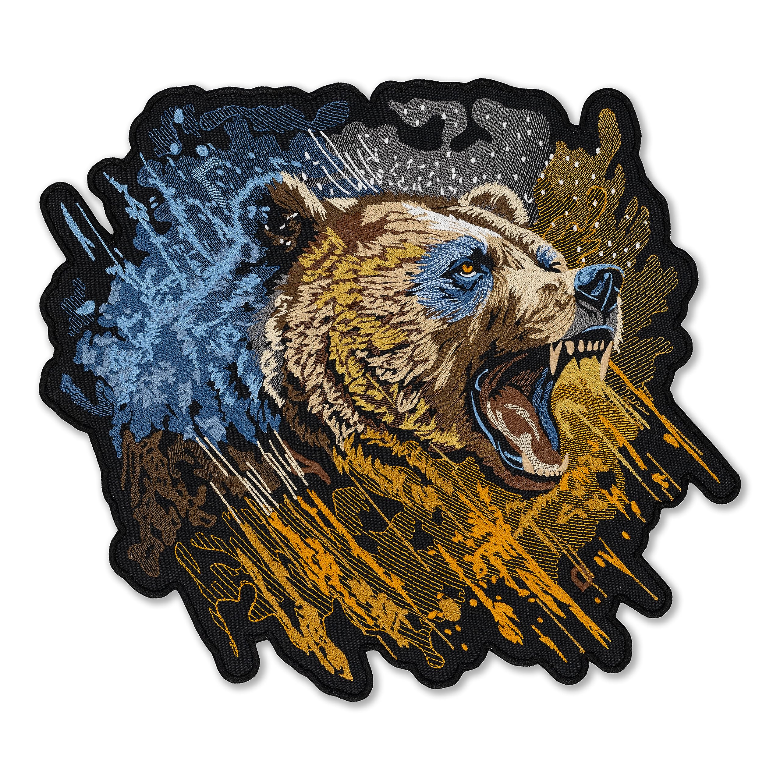 EMBROVERSE Parche de cabeza de oso feroz, bordado para planchar con diseño de bestia enojada salvaje, emblema de poder de espíritu motero, 13.3 x 11.8 pulgadas