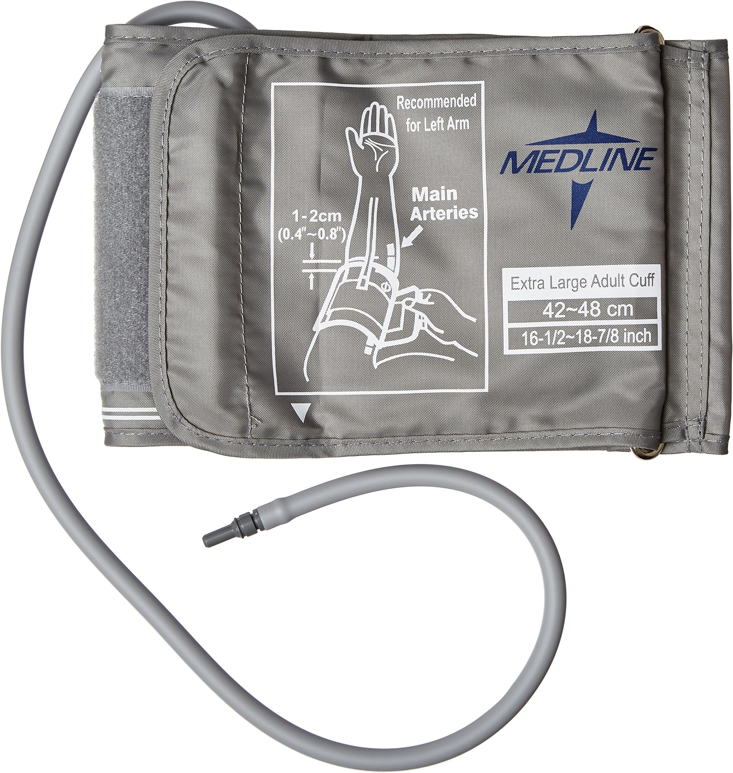 Medline Blood Pressure Cuff, XL Adult, Fits Arms 42 to 48 cm, Grey