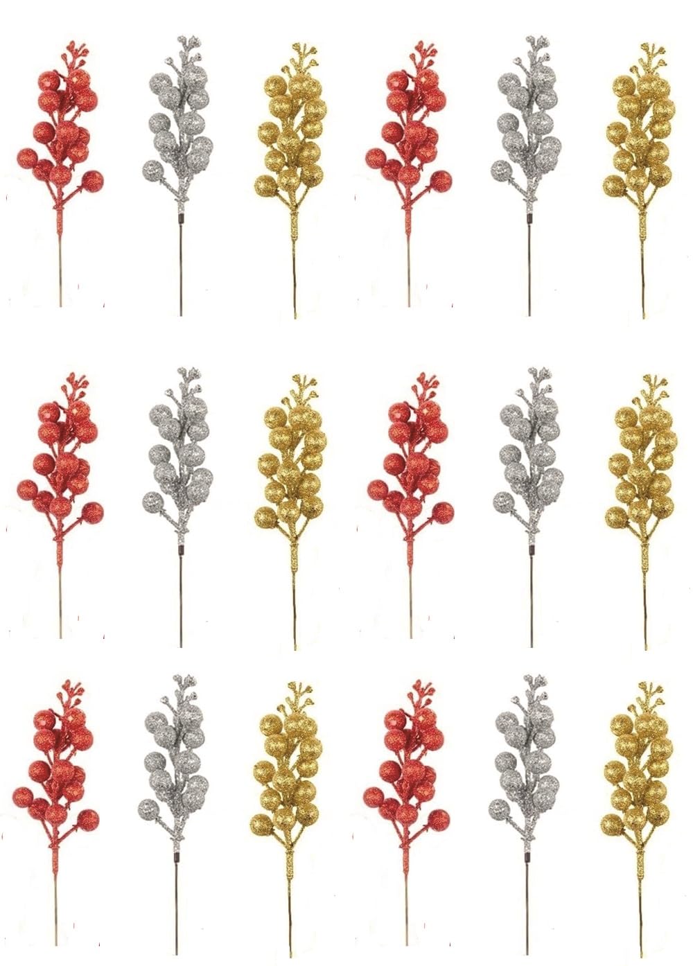 VRB DecTM 12 Pcs Christmas Glitter Berries Stems Artificial Christmas Picks for Christmas Tree Ornaments, DIY Xmas Wreath, Crafts, Holiday and Home Decor (Multicolor Cherry -12 Pcs)