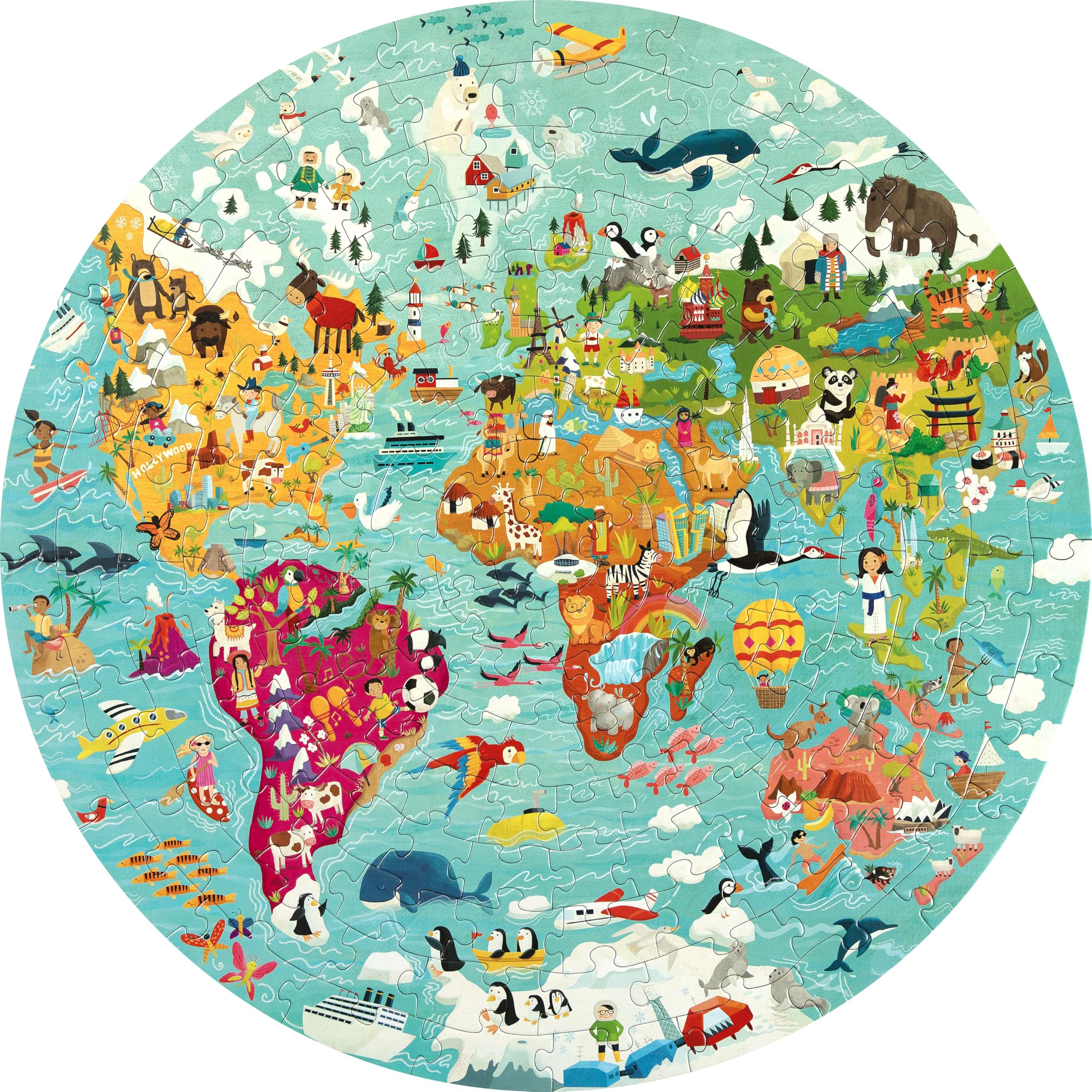 boppi puzle para niños Circular del mapamundi Hecho de cartón 100% Reciclado de 150 Piezas con Animales, para niños de 3, 4, 5, 6, 7 y 8 años, 58 cm de diámetro