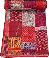 Vista 19 de Marubhumi Colcha india hecha a mano de seda india Sari Kantha acolchado patchwork (negro, individual (60 x 90 pulgadas)