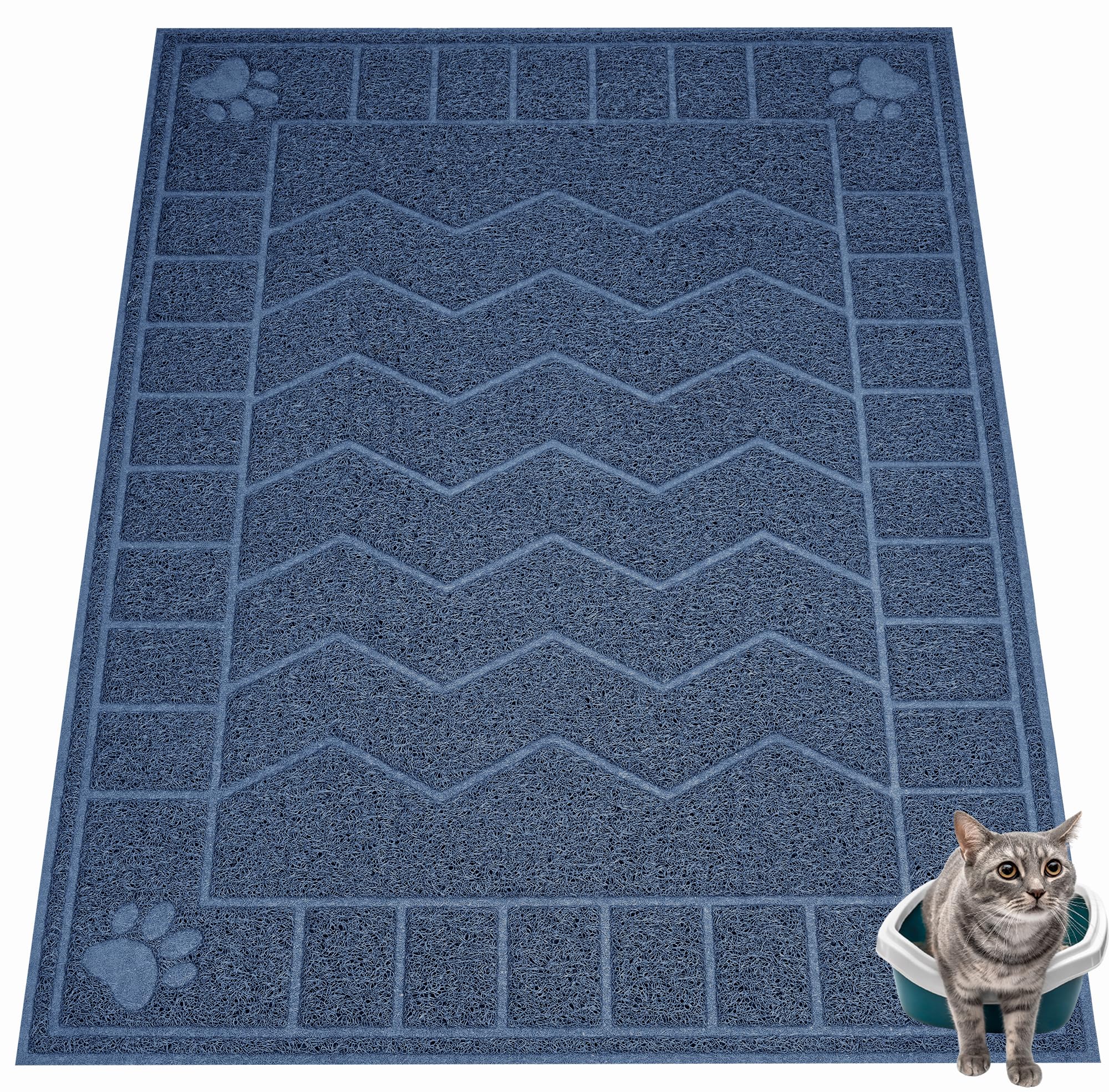 Motsamla Cat Litter Mat, Litter Trapping Mat Soft on Kitty Paws, 47" x 35" Kitten Litter Box Mat for Cleaner Floors, Waterproof, Easy Clean, Durable