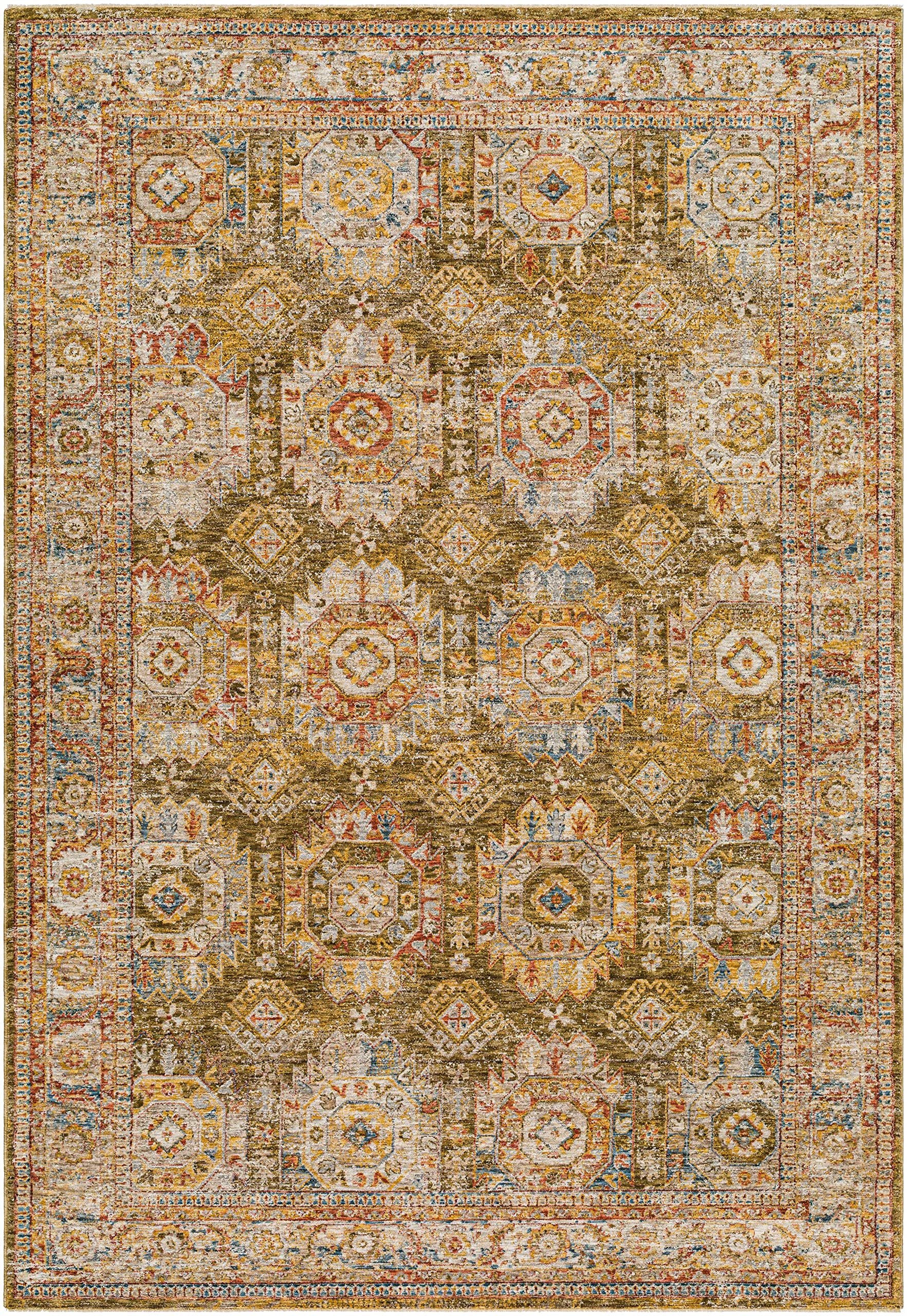 BoutiqueRugs Crescentia Traditional Area Rug - Light Sage, Mustard, Tan - 7'10" x 10'2"