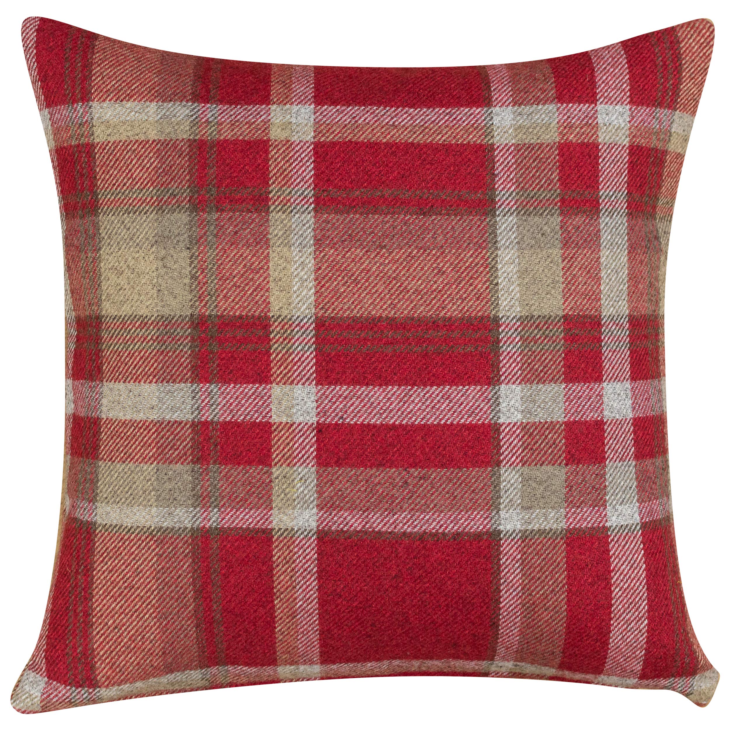 Linen Loft Cosy Checked Cushion Cover in Red. Double Sided. 17" (43cm) Square. Balmoral Style Highland Tartan Check Pillow Case.