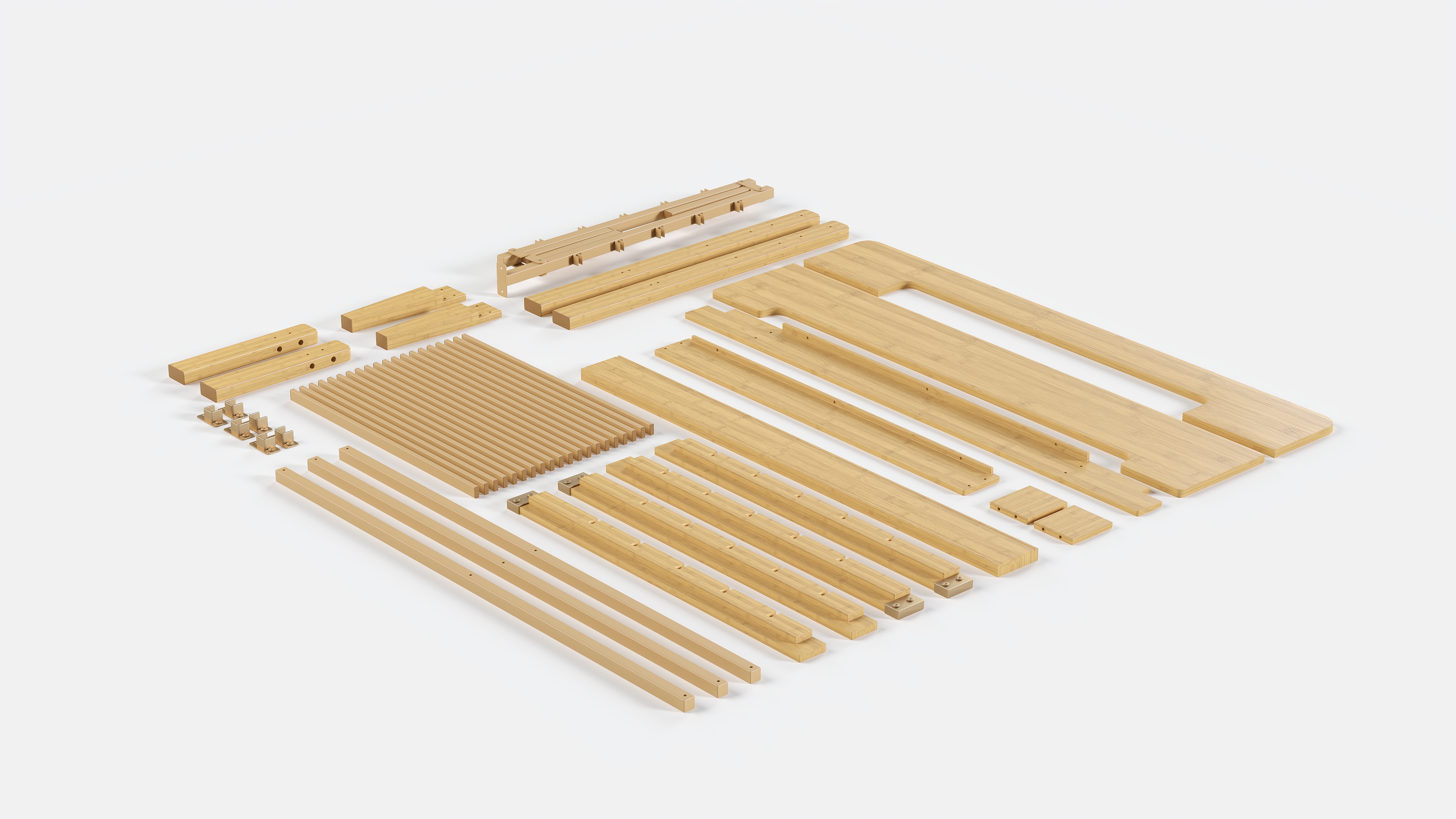 Exploded view of ZIYOO bed frame components