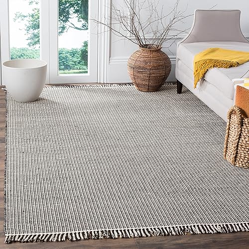 Miniatura 4 de SAFAVIEH Colección Montauk - Alfombra de área de 6 x 9 pies, color marfil y azul marino, tejido plano hecho a mano, bohemio con flecos de algodón