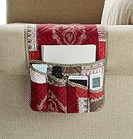 Vista 10 de Brilliant Sunshine Organizador de reposabrazos de sofá de retazos rosa y salvia, organizador de 5 bolsillos, organizador antideslizante para sillón