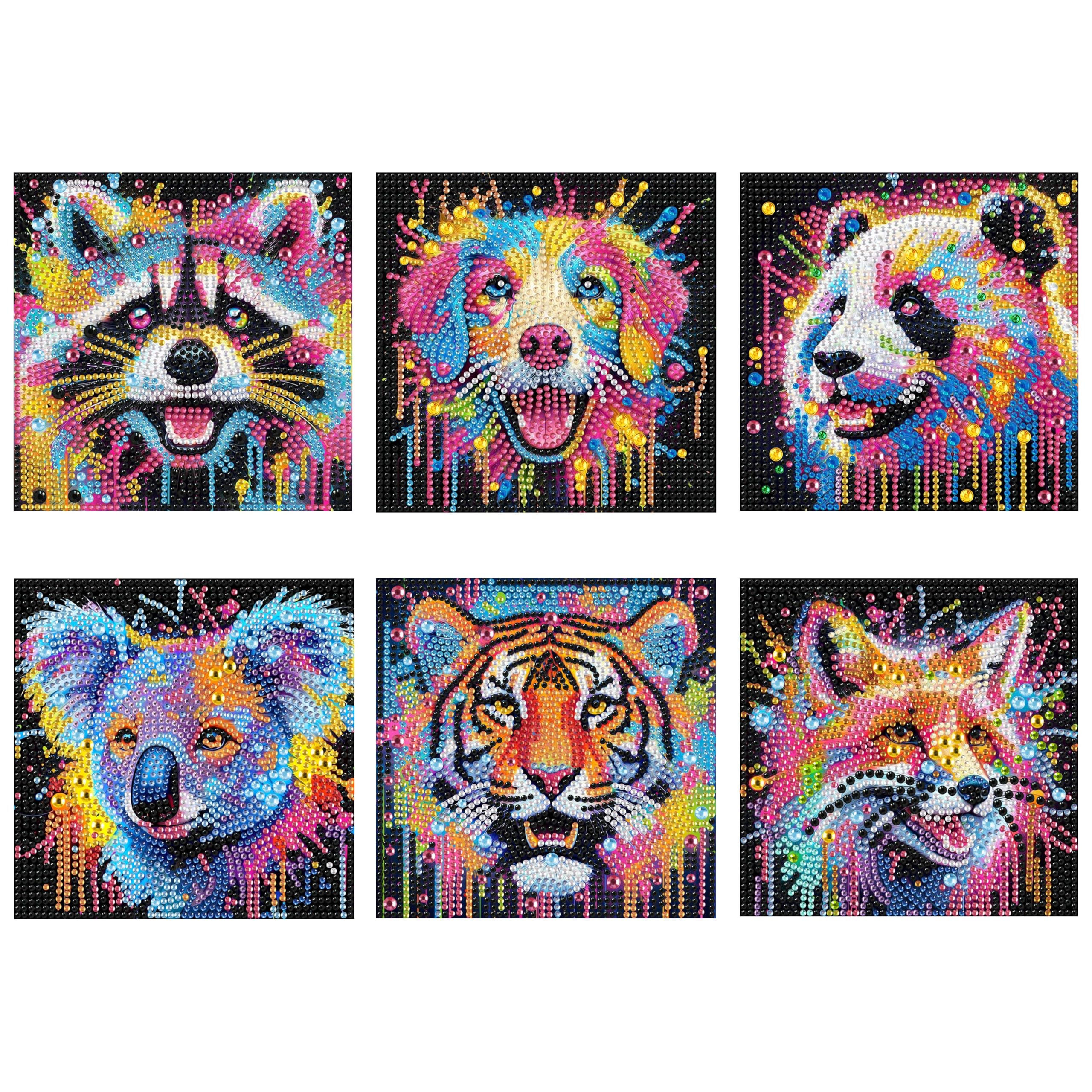 Yunruily 6 Packs Diamond Art Kits for Kids - Dog Diamond Painting Kit for Kids,Panda 5D Diamond Painting Small Crafts Sets for Children Christmas and Birthday Gifts