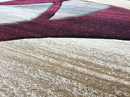 Miniatura 6 de Sculpture Alfombra redonda moderna contemporánea, diseño rojo burdeos, 248 (5 pies 6 pulgadas x 5 pies 6 pulgadas)