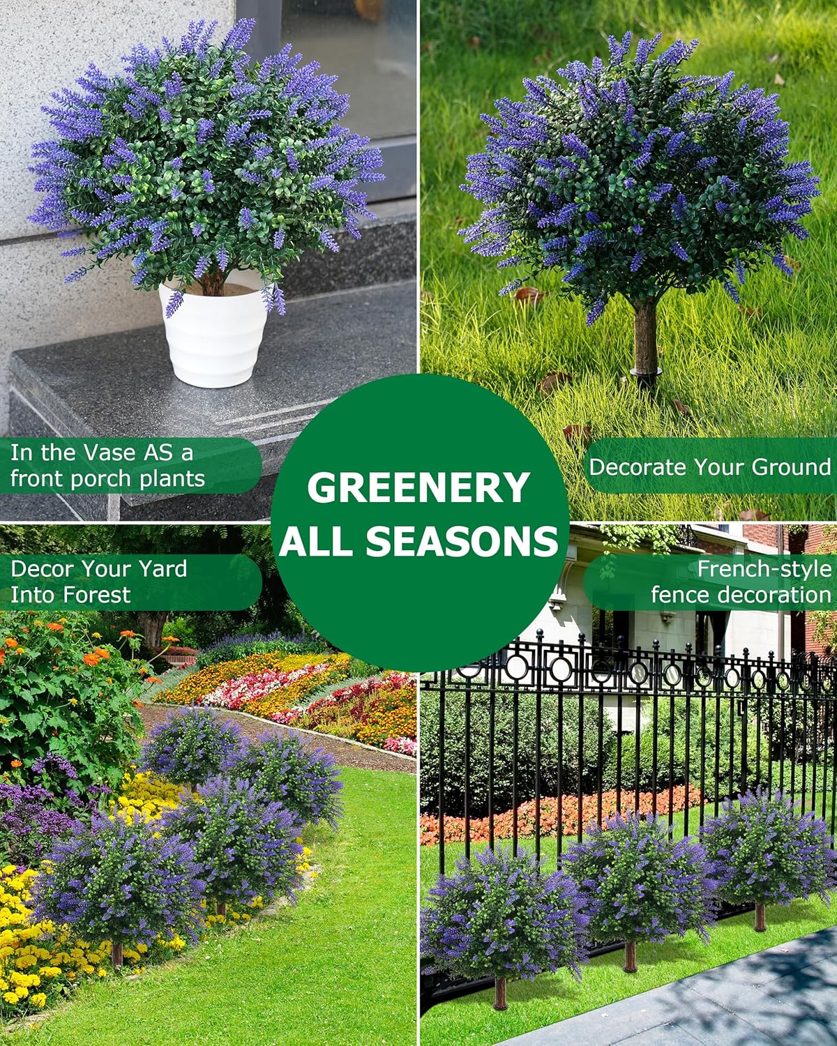 27.55 Inch Artificial Boxwood Trees, 2 Sets Faux Lavender Topiary with Spikes, Pot Filler Fake Shrubs Plants for Outdoor Planters, Round Topiary Bush Balls Front Porch Home Garden Spring Decor - Image 7