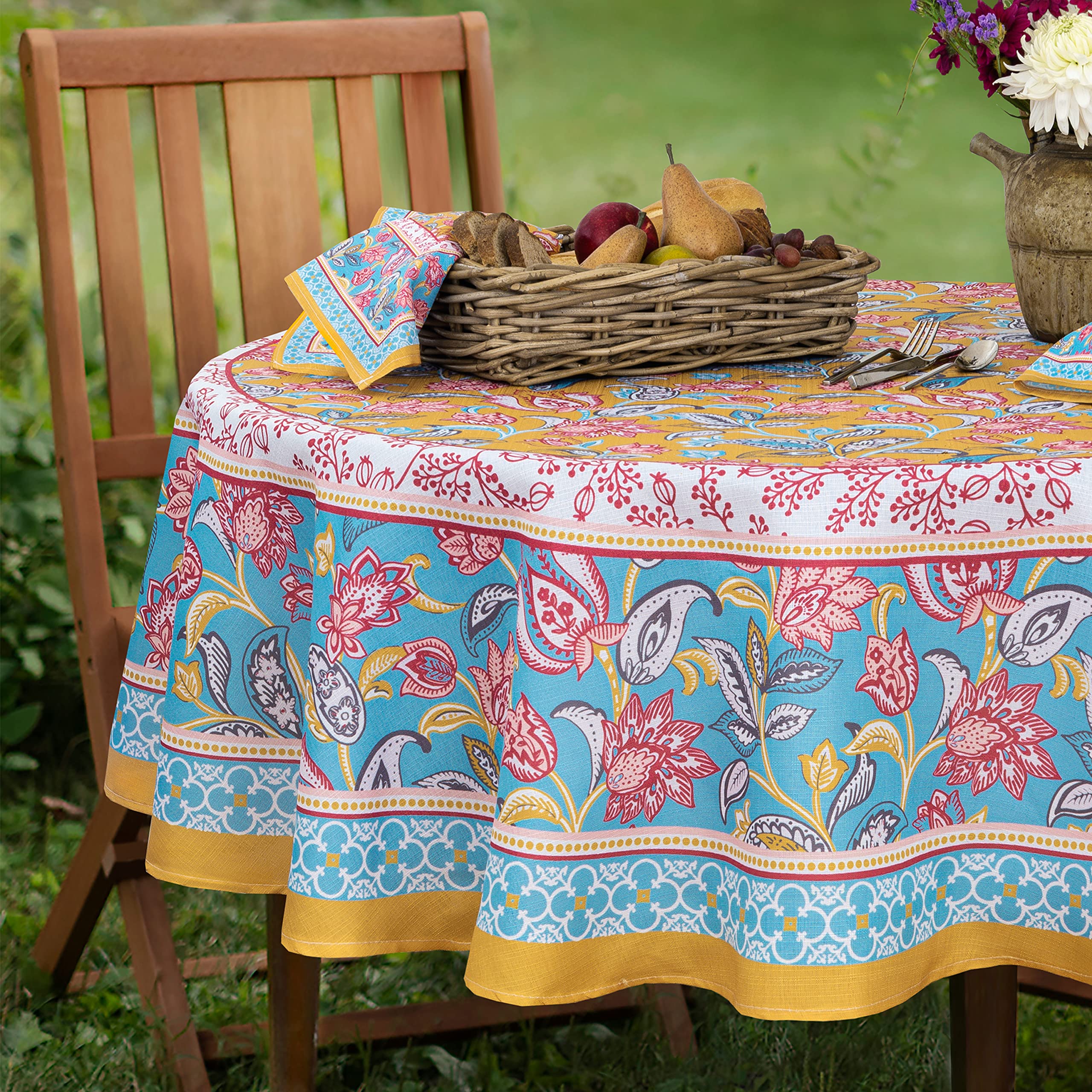 Home Bargains Plus Belle Fleur Paisley - Mantel de tela francesa con estampado de bordes, resistente a las manchas y al agua, mantel floral sin arrugas, 60 x 102 pulgadas, ovalado