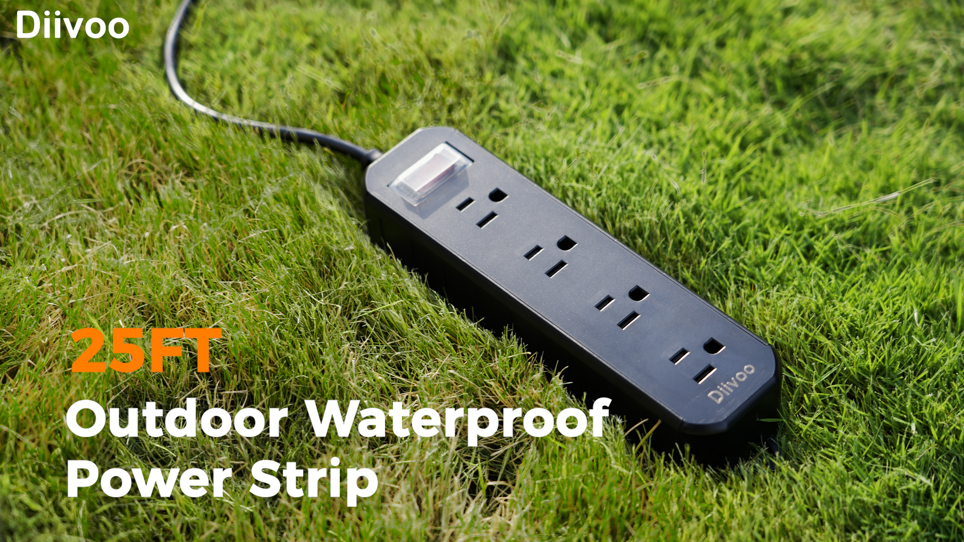 Outdoor Weatherproof Power Bar – 25FT Extension Cord With 3 Outlets, IPX4 Waterproof, 500J Surge Protector, Overload Protection (12A Breaker), Shockproof, Fire-Resistant – For Patio, Kitchen, Garage, Garden