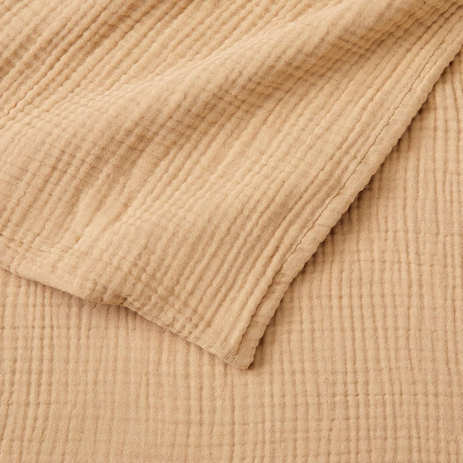 100% Cotton Muslin Full Queen Size Blanket | Soft, Breathable, and Lightweight Bed Blanket for All-Season | Perfect for Layering | Maria Collection (Full/Queen, Beige) - Image 6