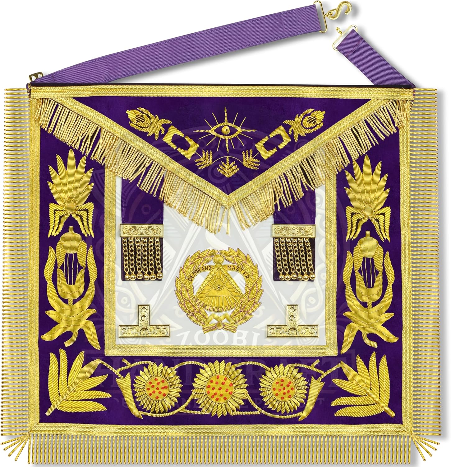 Masonic Regalia Deputy Grand Master Purple Apron Set - Handmade Lambskin Apron with Velvet Chain Collar/DEP GRAND MASTER JEWEL & Bullion Wire Cuff