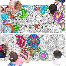 Dvbonike 2Pcs Jumbo Mandala Coloring Poster Giant Flower Color-in Paper Poster DIY Drawing Art Blank Banner Coloring Table Cover 55.1 x 23.6 inch Wall Decor, Home School Activity Party Supplies for Kids