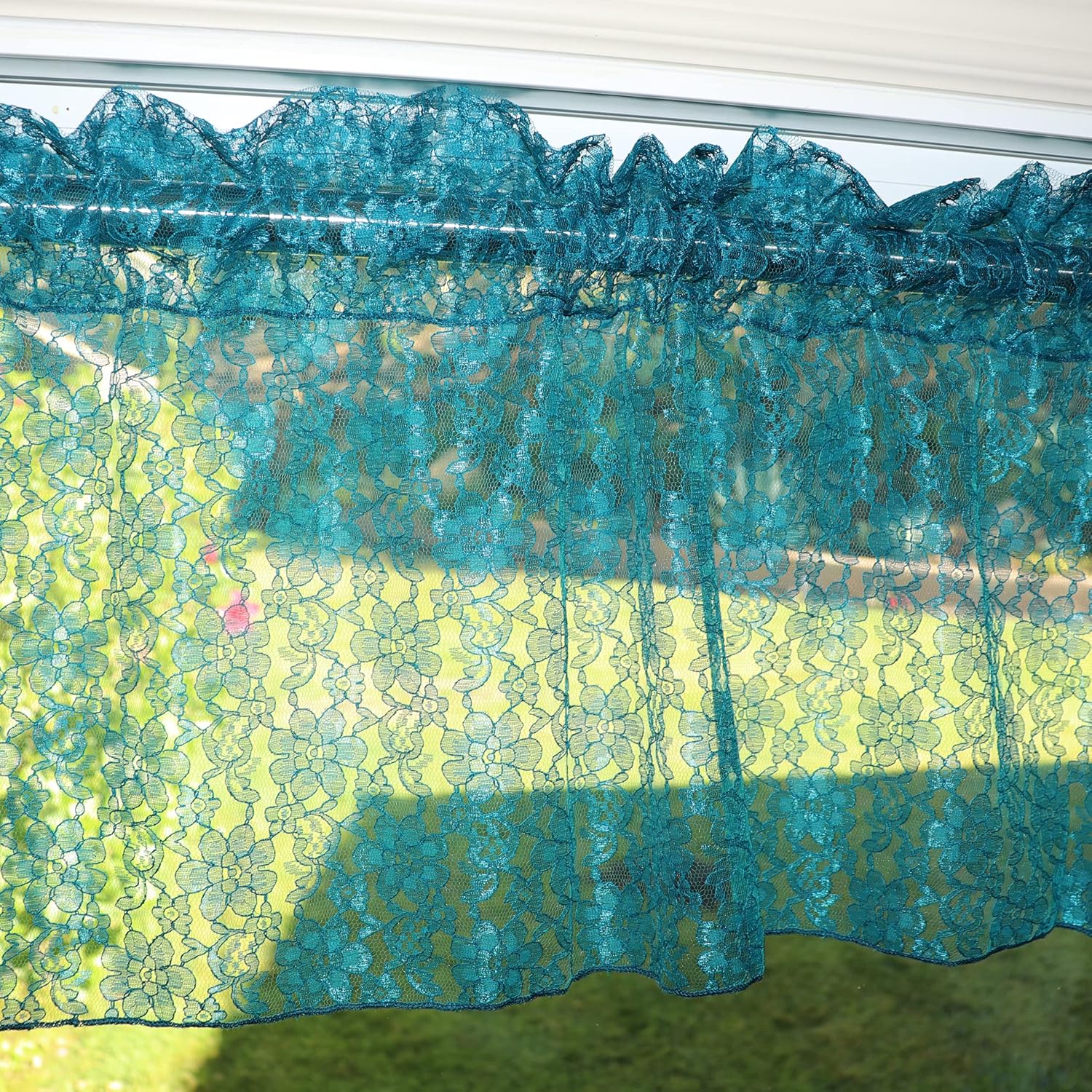 Zen Creative Designs Floral Lace Sheer Valance Window Treatment Small Curtain Home Decor Kids Bedroom Nursery Kitchen Window (58" Wide x 32" Long, Baby Blue)