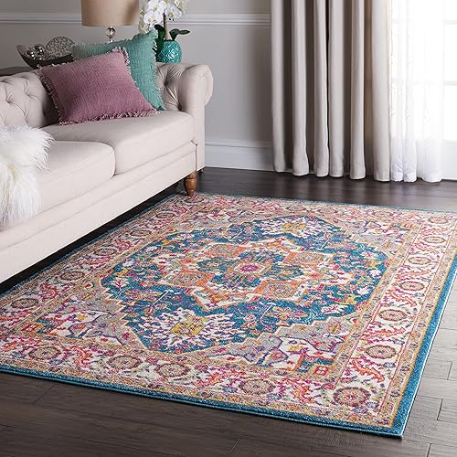 Miniatura 5 de Nourison Passion Bohemian - Alfombra color verde azulado multicolor, de 3 pies con 9 pulgadas x 5 pies con 9 pulgadas, fácil limpieza, no pierde
