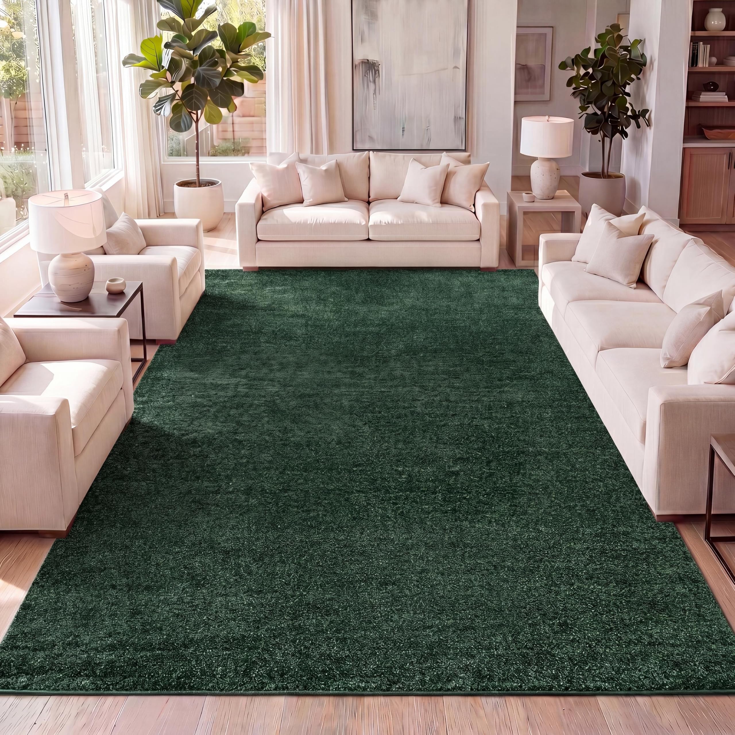 JONATHAN Y Haze Solid Low-Pile Emerald Indoor Area Rug 4x6, Coastal,Bohemian,Minimalist,Classic, Easy-Cleaning for Living Room,Bedroom,Kitchen,Pet Friendly,Non-Shedding (SEU100L-4)