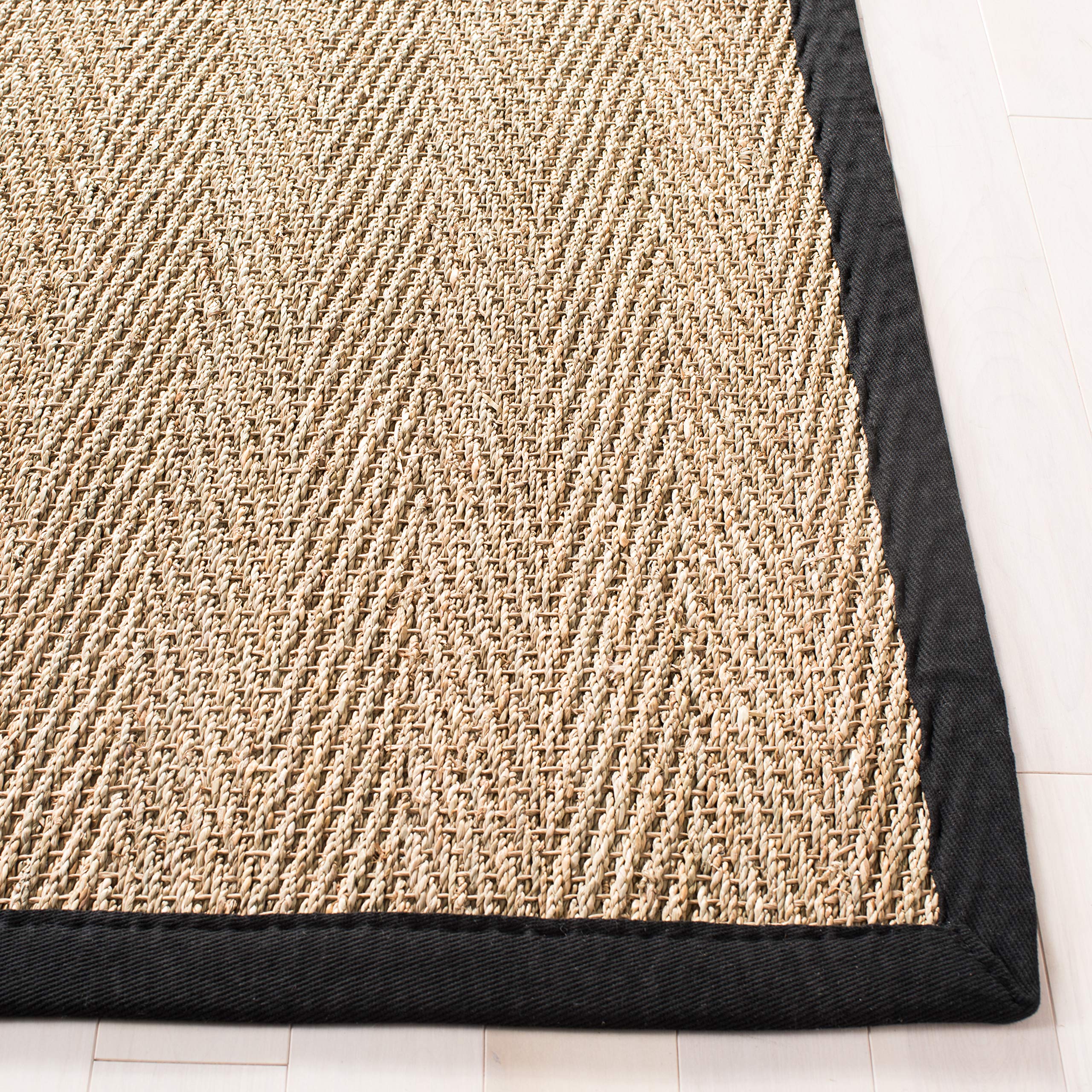 SAFAVIEH Tapis en Fibres Naturelles Salon, Salle à Manger, Chambre à Coucher - Natural Fiber Collection, Tapis à Poil Court, Naturel et Noir, 183 X 183 cm