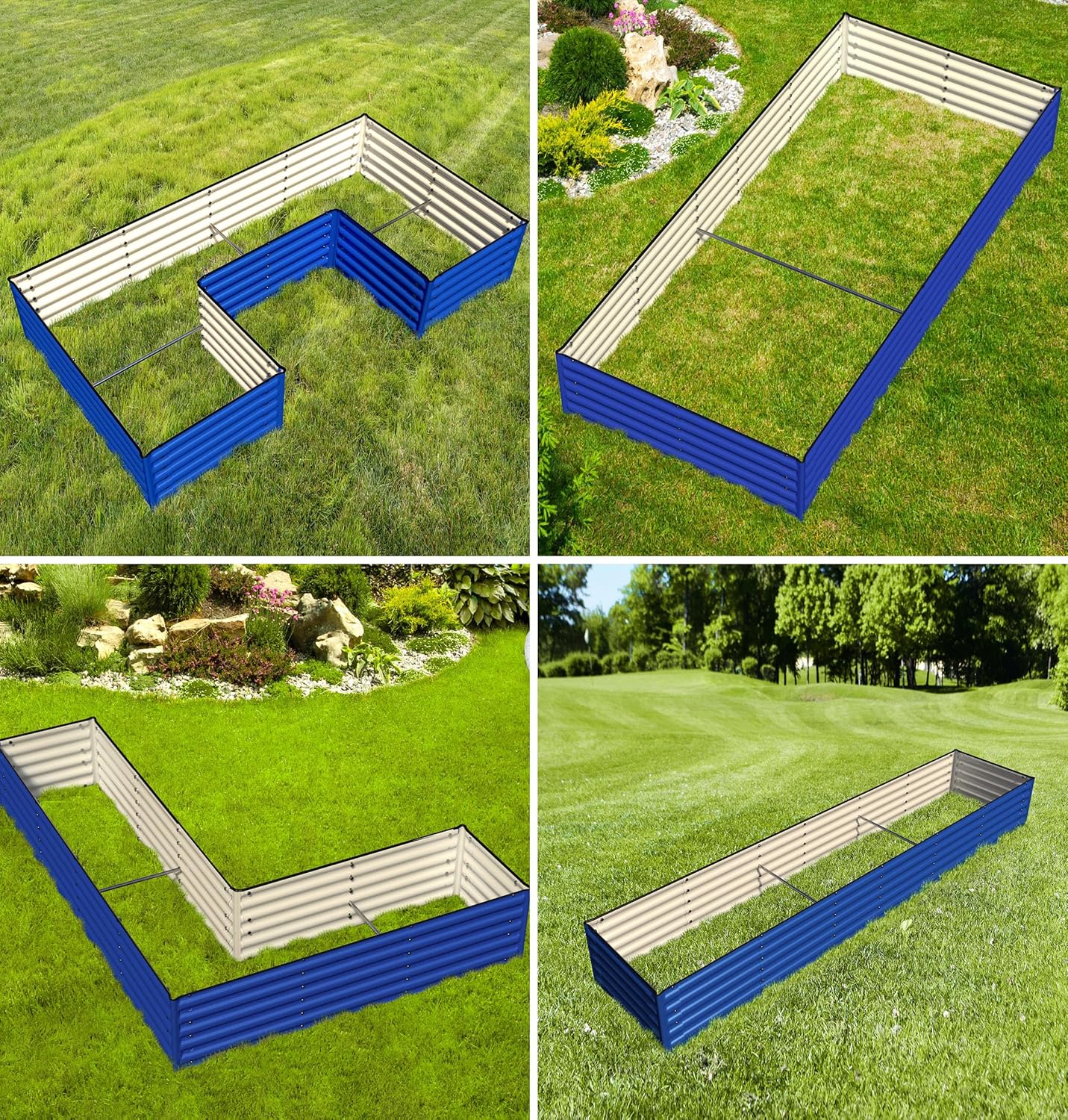 Olle 17" Tall 4 in 1 U Shape Rectangle Shapes L Shape Galvanized Raised Garden Beds Kit Outdoor for Gardening Metal Raised Planter Box for Vegetables Flowers, Cobalt Blue