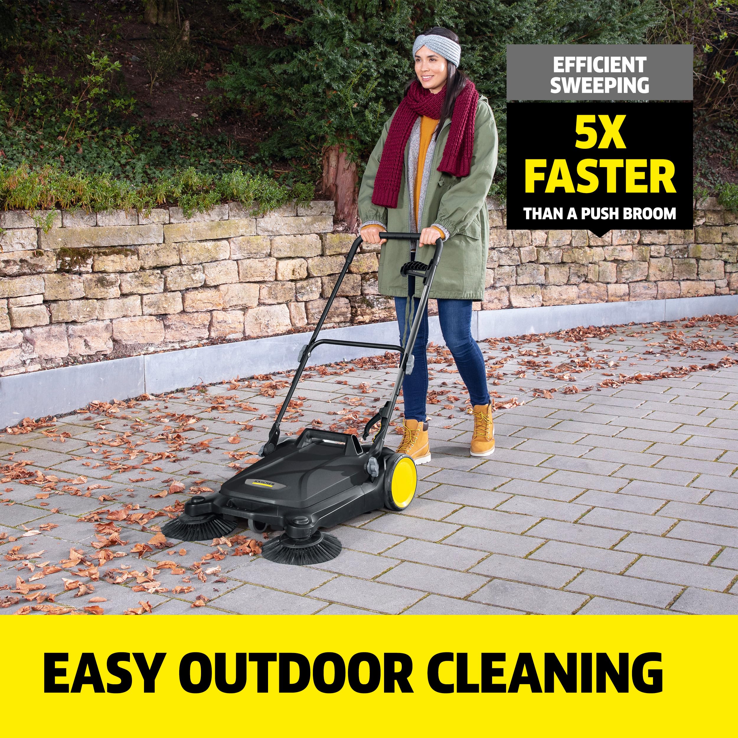 Kärcher Spazzatrice manuale S 4 Twin eco!Power per officine, marciapiedi, vialetti o garage con raccogli detriti, capacità 20 LITRI, larghezza spazzata 68,1 cm