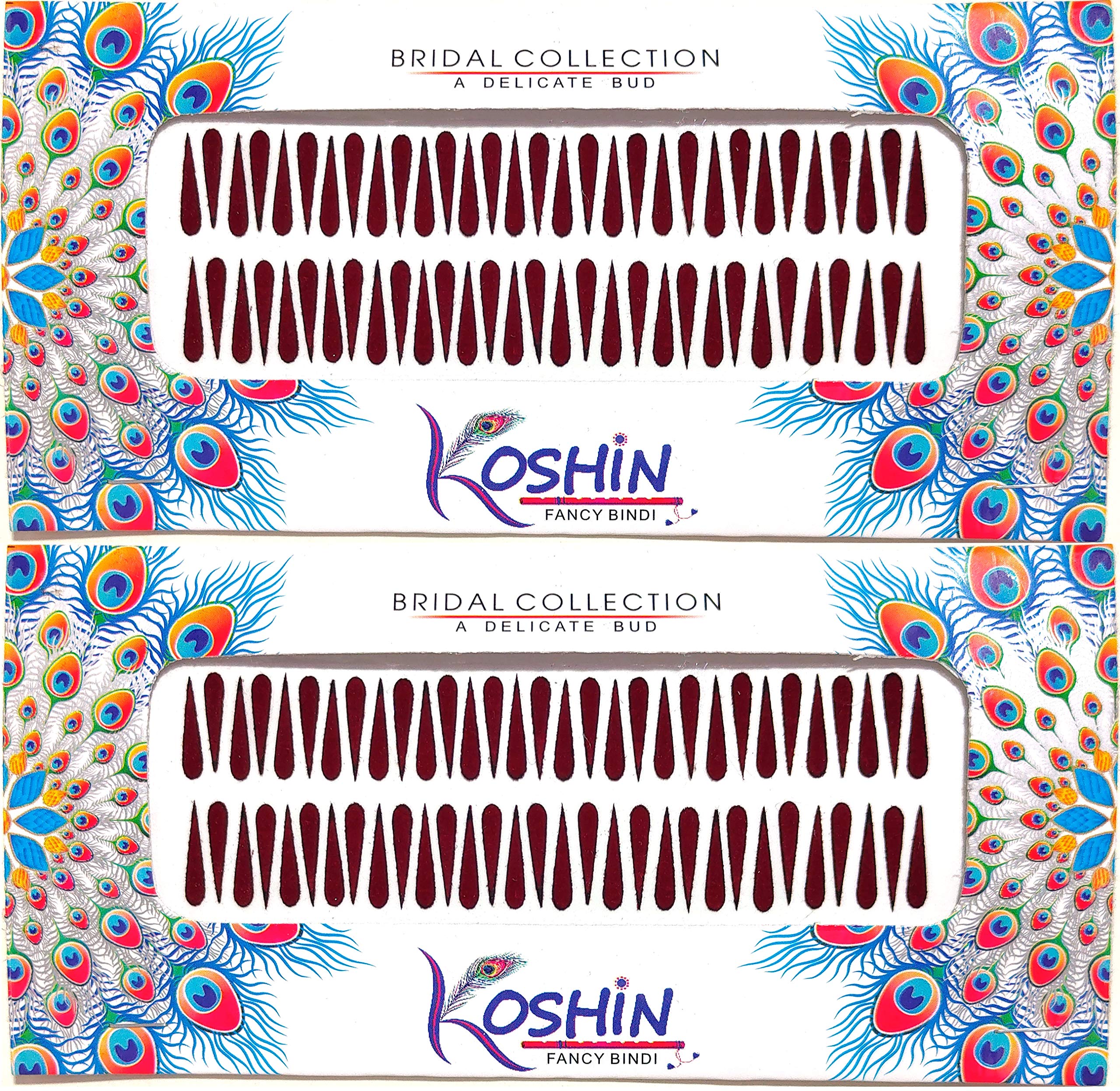 KOSHIN Dark Maroon Tilak Shape Medium Size (Bindi Height 1.7cm x Width 4 mm) Forehead Bindi for Girls Women Ladies Pack of 2 (Maroon Tilak)-image-29
