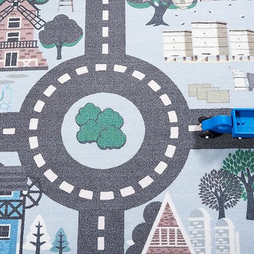 Miniatura 220 de SAFAVIEH Brentwood Collection - Alfombra de área de 9 x 12 pies, gris claro y azul, diseño abstracto moderno, no desprende pelusa y de fácil azul