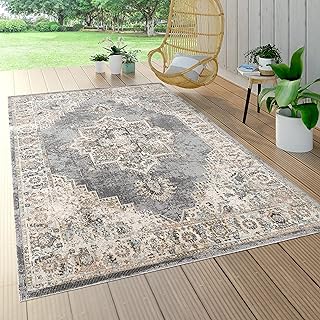 Paco Home Outdoor Teppich Wetterfest Wohnzimmer Balkon Küche Schlafzimmer Marokkanisch Muster Ornamente Mandala Grau Beige, Grösse:120x170 cm