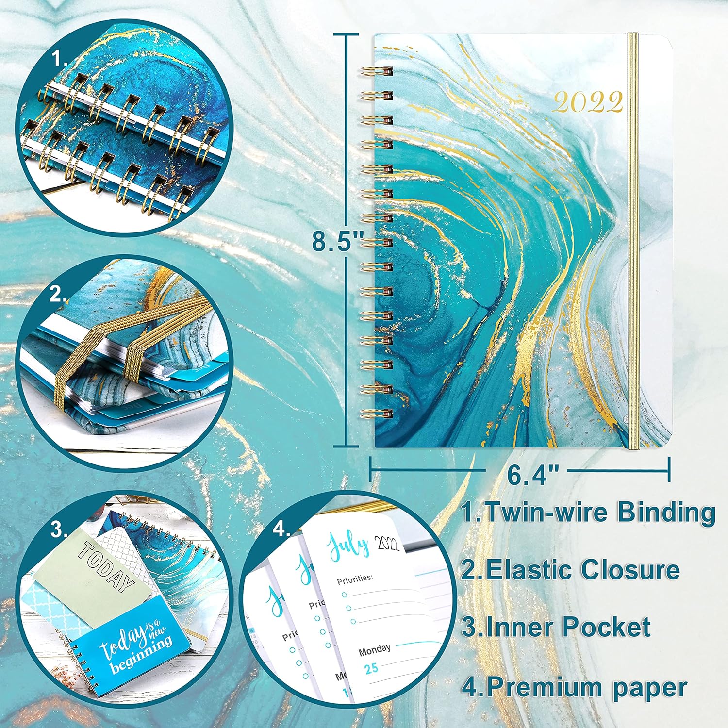 2022 Planner - Weekly & Monthly Planner Jan 2022 - Dec 2022 with Monthly Tabs, 6.4"x 8.5", Elastic Closure, Perfect for Your Life : Office Products