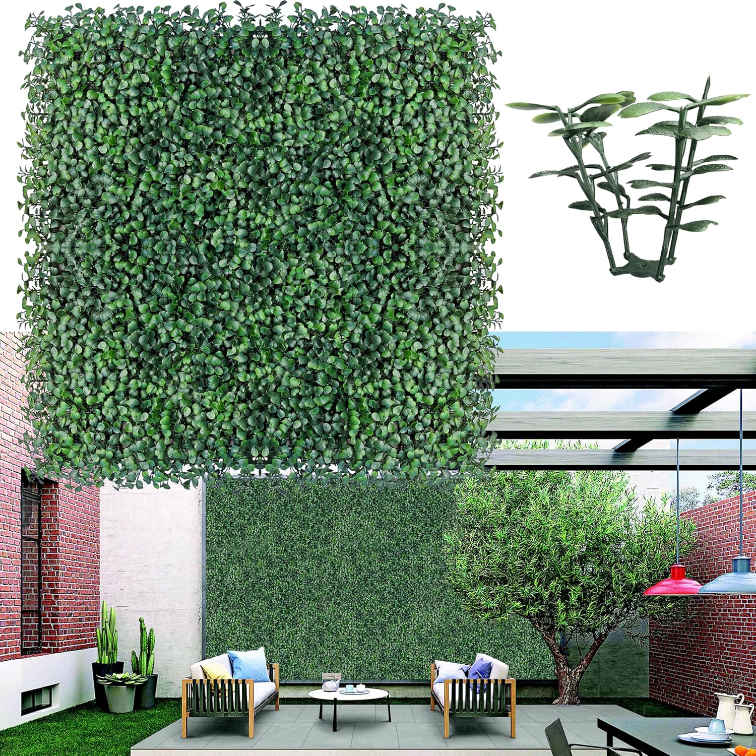 Artificial Boxwood Hedge Wall Panels,20 X 20 in 26P UV-Anti More Dense Greenery Grass Wall Backdrop Panels for Indoor Outdoor Green Wall Decor & Ivy Fence Covering Privacy