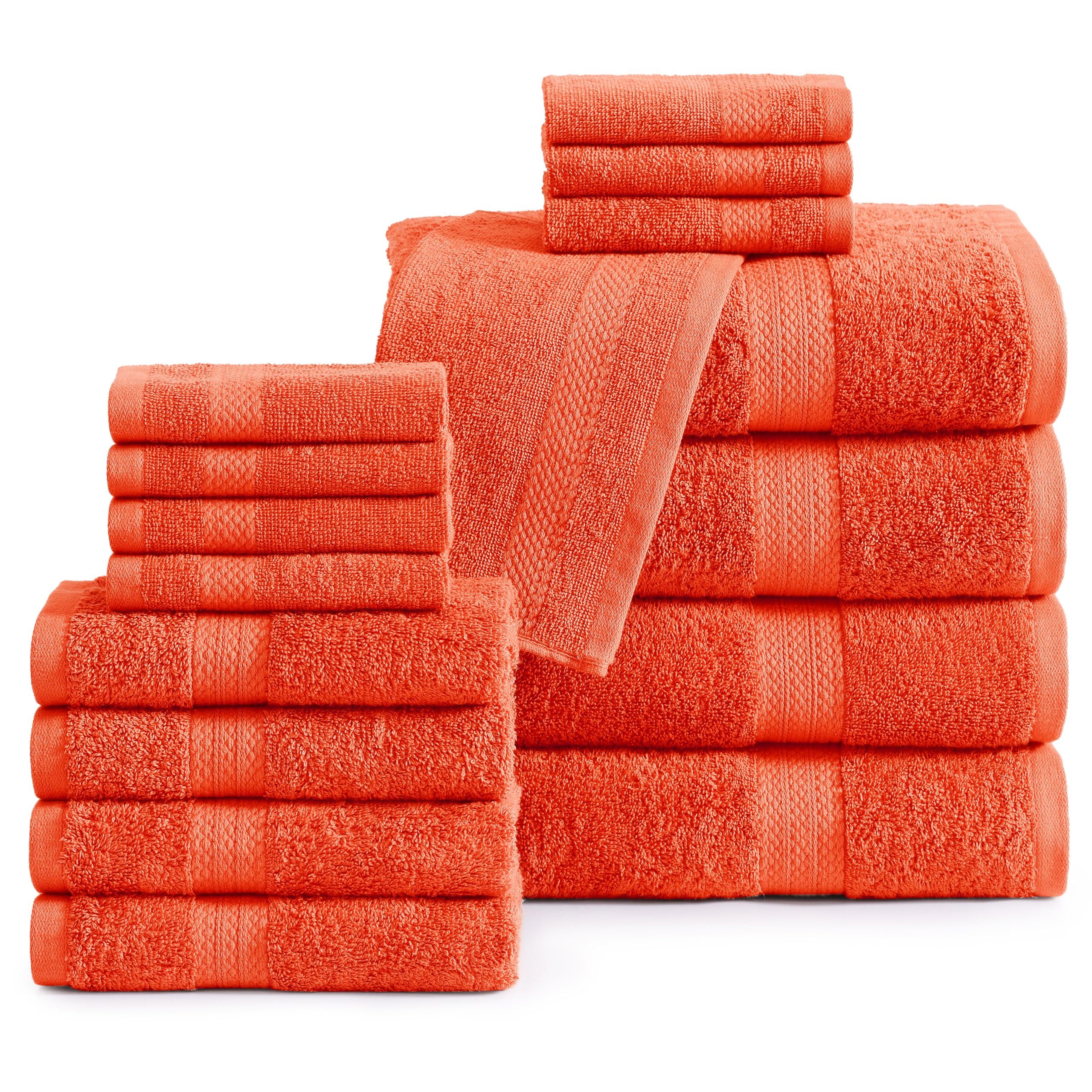16 Piece Bath Towels Set, 100% Cotton Bath Towels Set, Highly Absorbent Bathroom Towels, Super Soft, 4 Bath Towels, 4 Hand Towels and 8 Wash Cloths - Rust