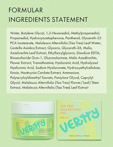 Miniatura 8 de Vertty Tea Tree - Almohadilla de tóner para cica | Almohadilla de tóner exfoliante, hidratante y alivio del enrojecimiento para la cara |