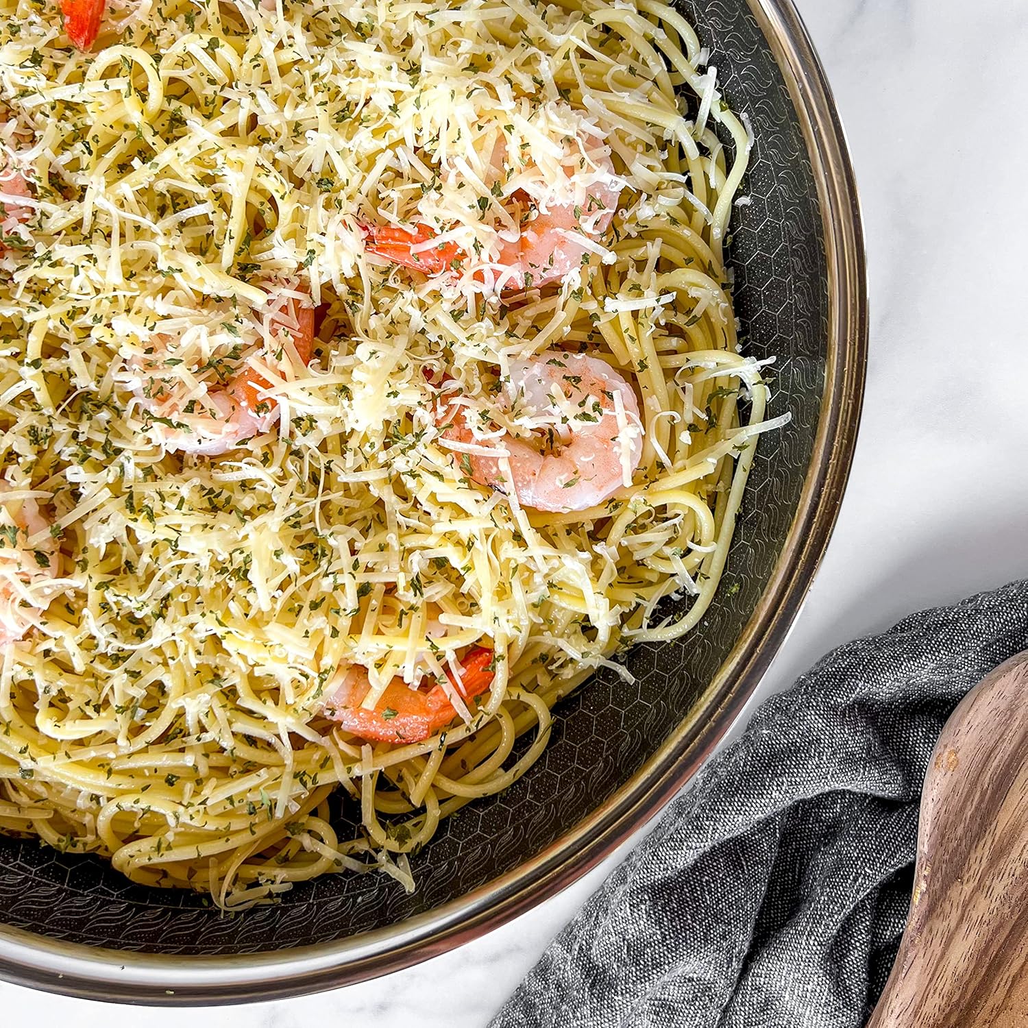 Shrimp Scampi in a Cooksy Hex Surface Pan