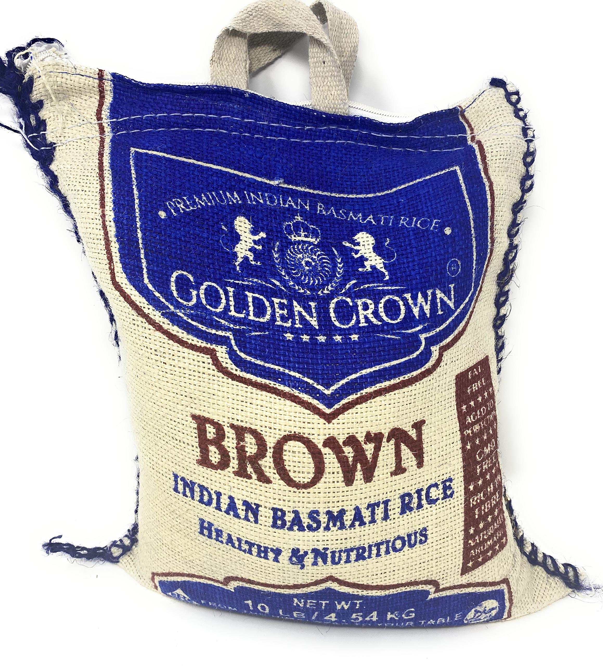 Golden Crown Indian Brown Basmati Rice - 160 oz (10LB) | Tasty and Delicious, Flavorful Non Sticky Whole Grains | Naturally Aged Long Grain Aromatic Rice | Non-GMO, Healthy Source of Fiber