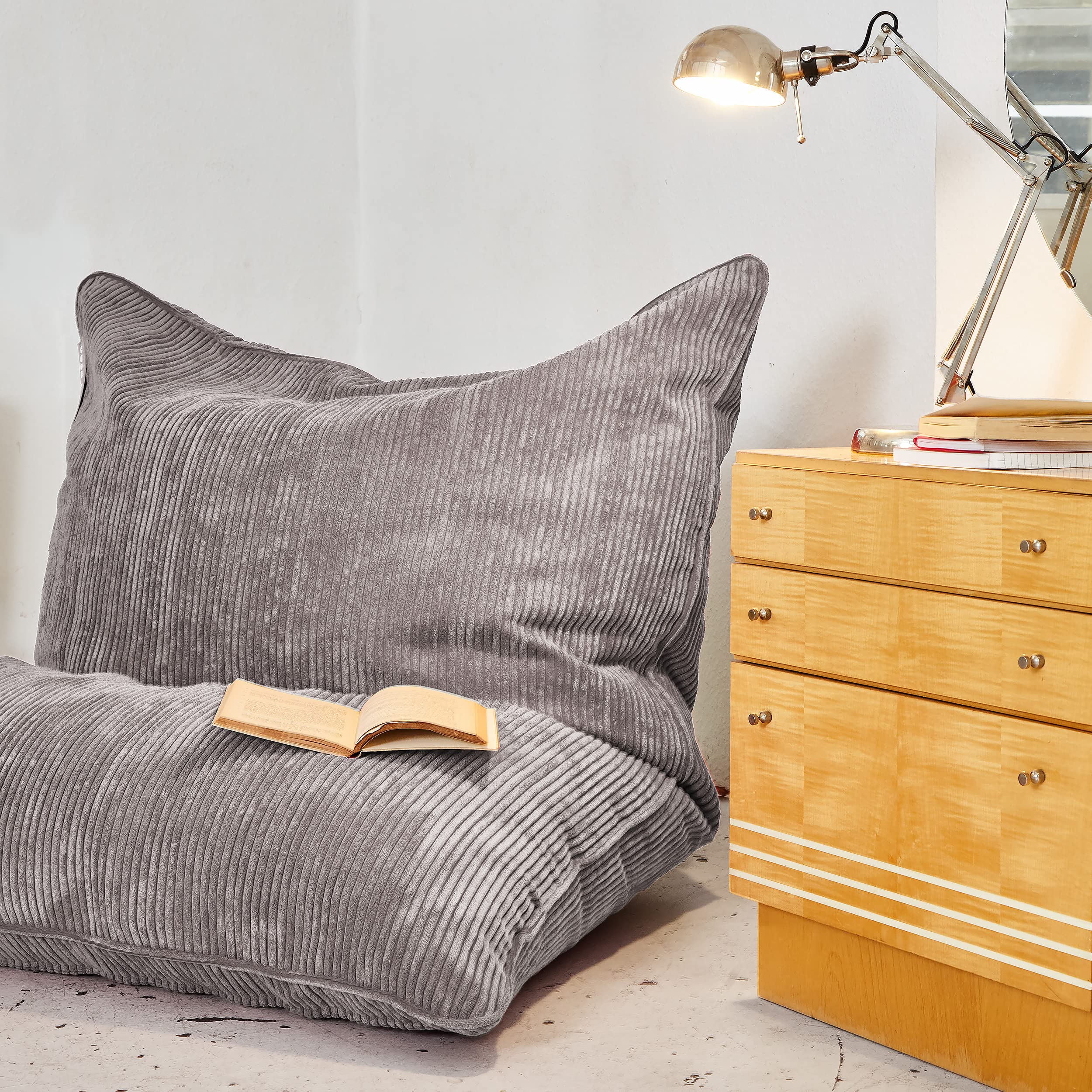 Green Bean© Square XXL Indoor Housse en Velours Côtelé 140 x 180 cm - Housse de Pouf sans Remplissage - 600D Oxford, Cord - Doux, Moelleux, Robuste - Lavable, avec Sac Interne Gris