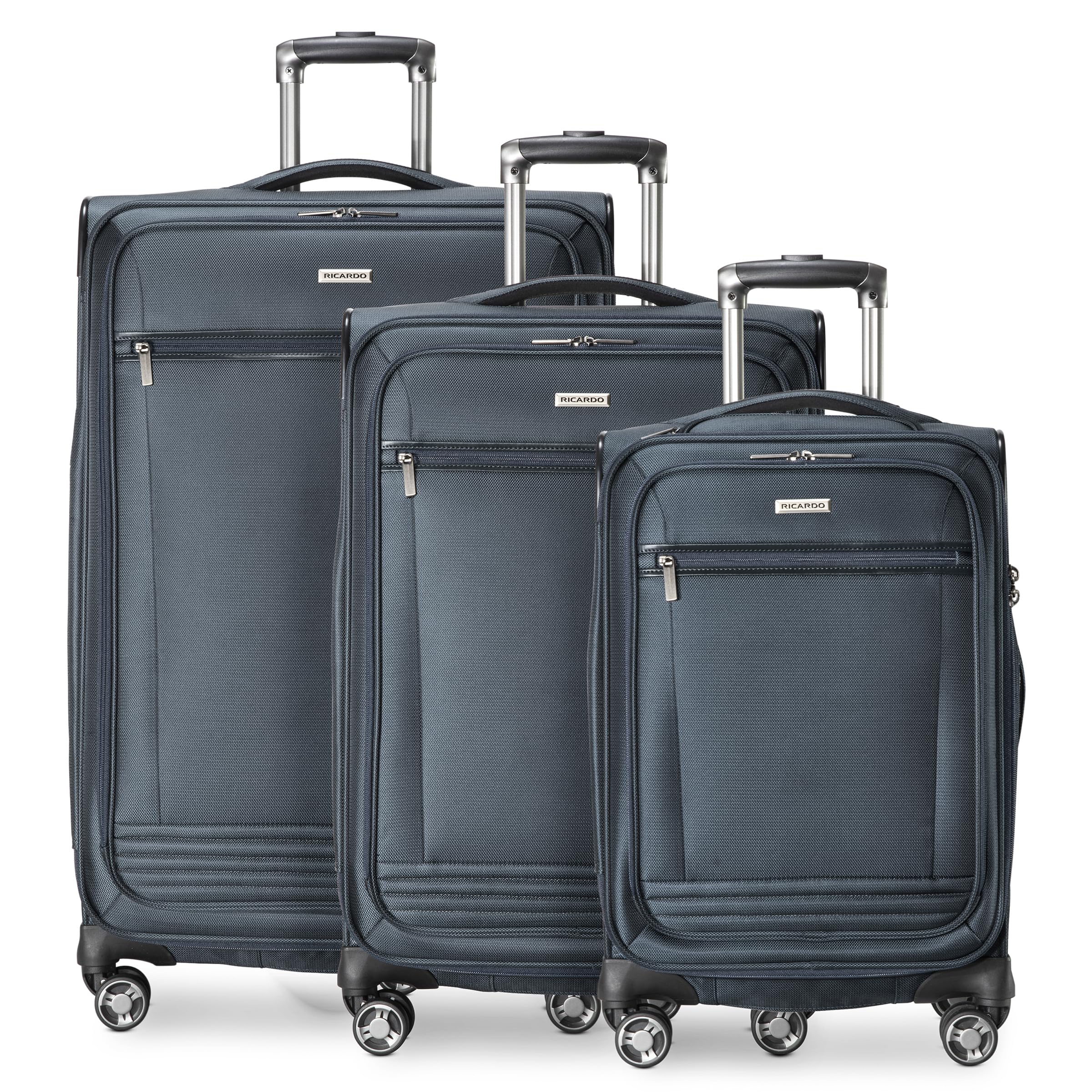 Ricardo Beverly Hills Avalon Softside 3-Piece Luggage Set Made with Sustainable 100% Recycled PET (rPET), Lightweight, Eco-Friendly Travel, Expandable, Dual Spinner Wheels, Storm Blue
