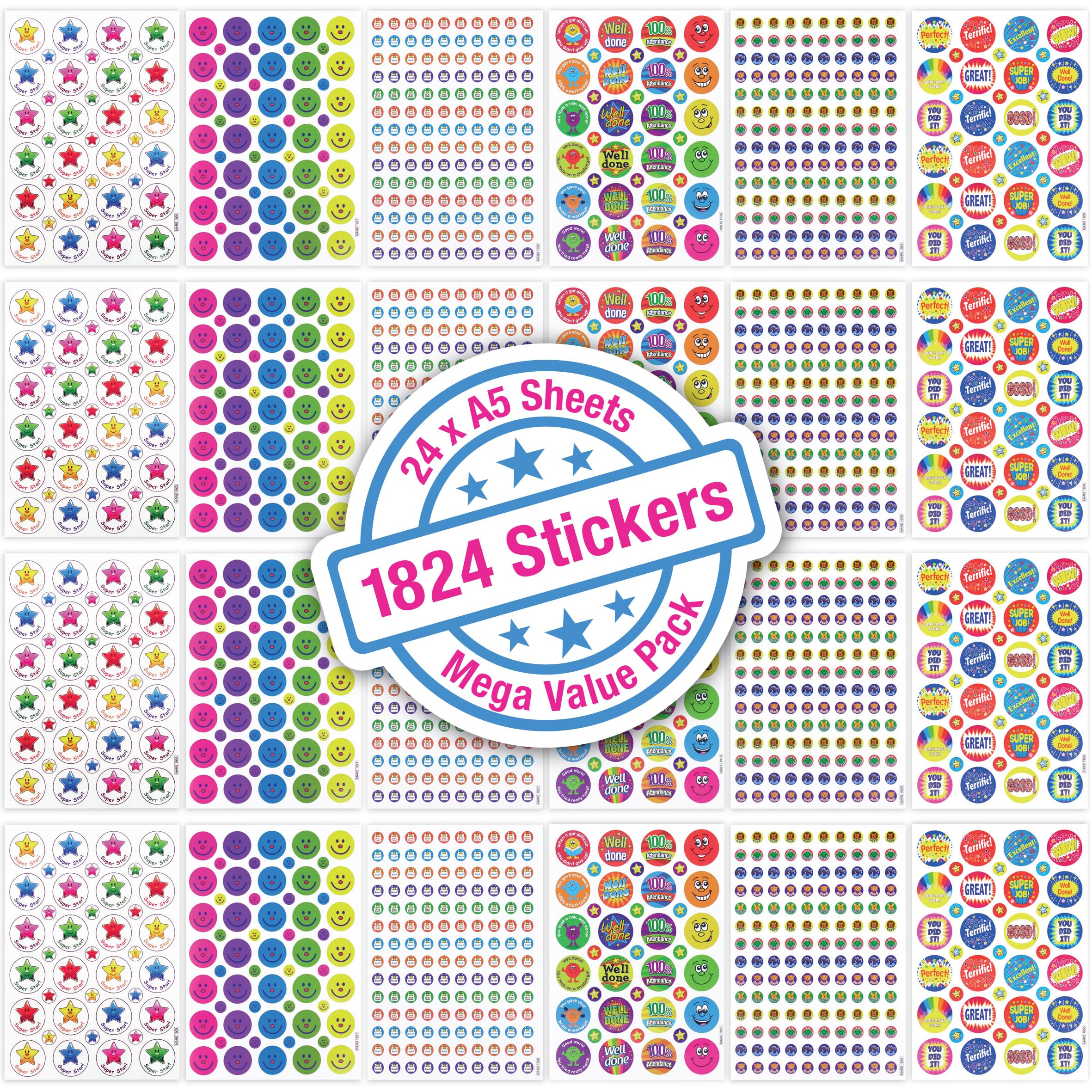 Reward Stickers for Teachers – 1824 Motivational Stickers for Kids, 24 Sheets of A5 - Classroom Rewards, Praise & Achievement Stickers, Teacher Supplies, KS1 & KS2